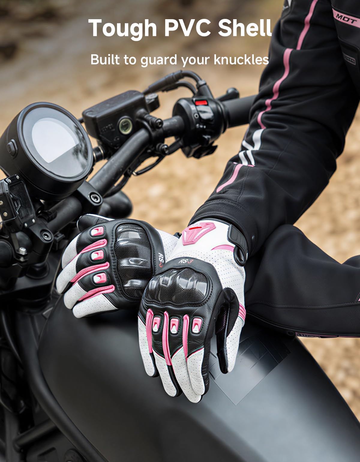 KEMIMOTO Guanti da Moto da Uomo, In Pelle di Capra con Cuscinetti Antiscivolo, Touch Screen, Guanti Protettivi per Motocross, Scooter, Ciclomotori, Quad, Paitball, ATV