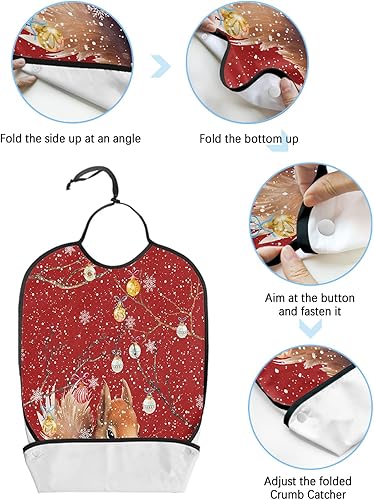 Miniatura 5 de Babero de ardilla campestre para adultos, hombres, mujeres, lavable y ajustable, babero de tela de toalla con atrapa migas, reutilizable,