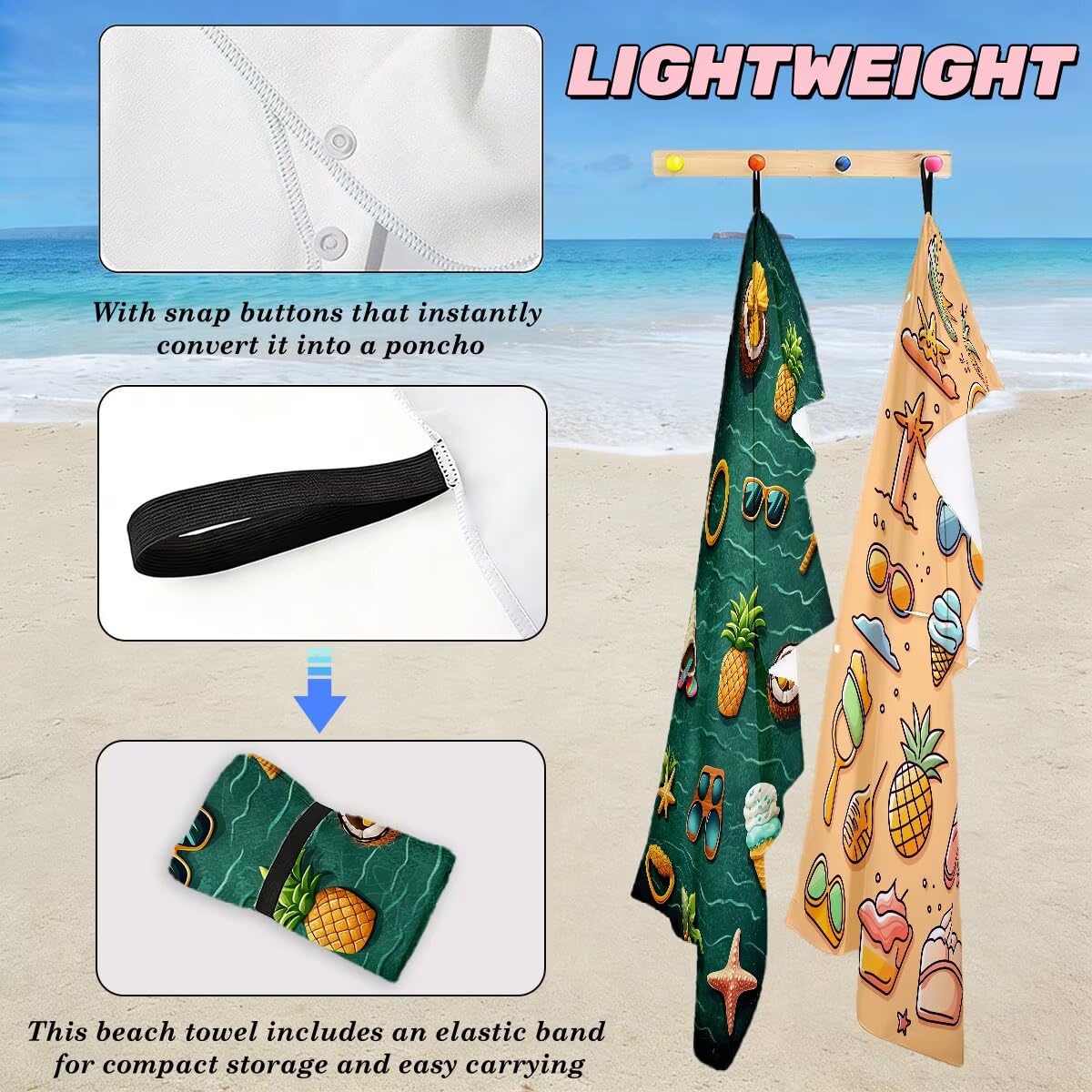 Toalla Playa 80x160 cm, Toalla Gimnasio Microfibra Secado Rapido, Juego de 2 Antiarena Toallas de Playa, Ligera Compacta Toallas Microfibra Grande para Viaje, Regalo Hombre Regalo Mujer (Lindo) -5035
