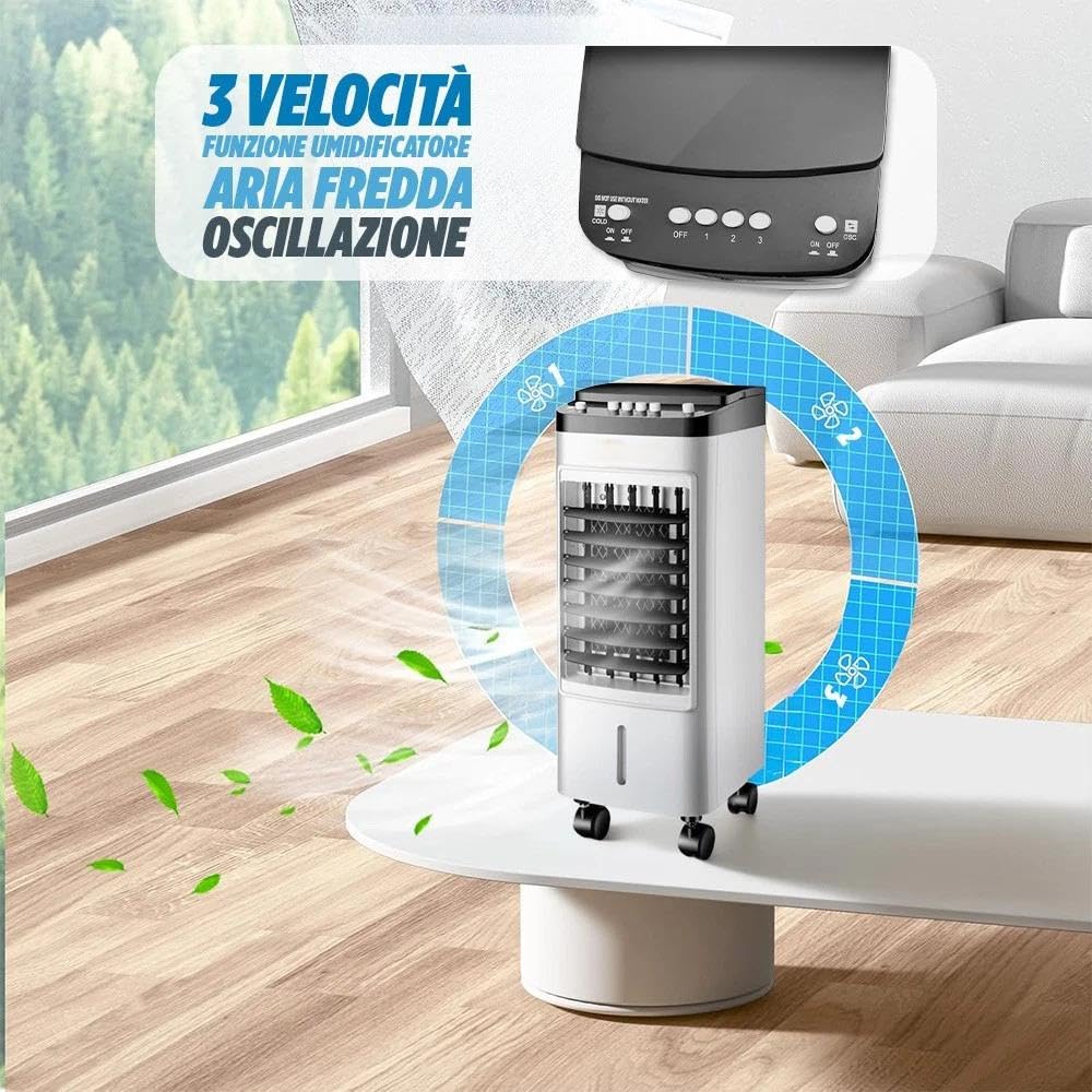Raffrescatore Evaporativo Portatile: Rinfresca e Umidifica con Efficacia, Silenzioso e Facile da Spostare, con Box Ghiaccio inclusi