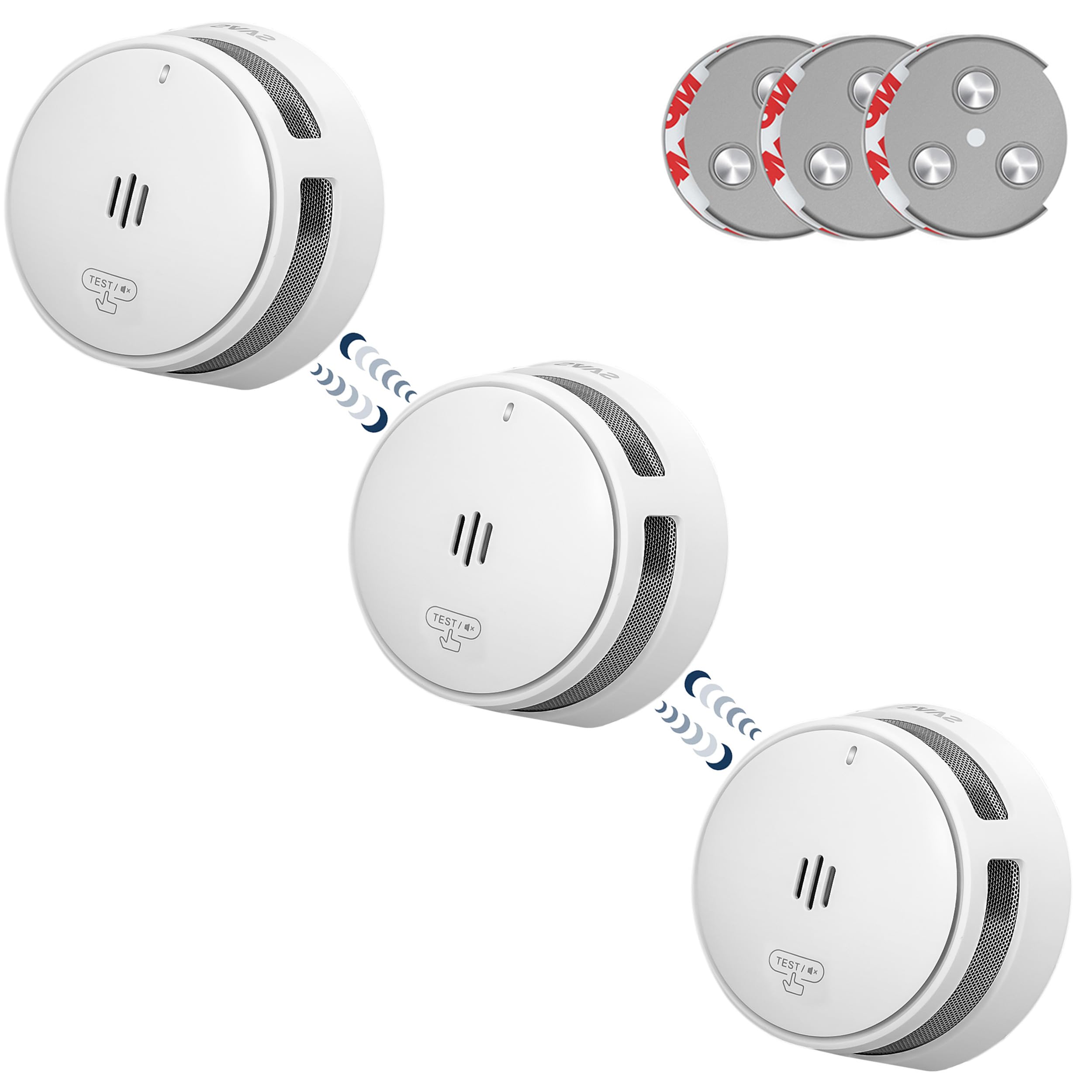 SAVS S10-W Funkvernetzter Rauchmelder - RF Rauchwarnmelder Vernetzt - 10 Jahre Batterie - Feuermelder – Funkrauchmelder - Optional WLAN - Magnetische Montage ohne Bohren – Weiß - 3er Set