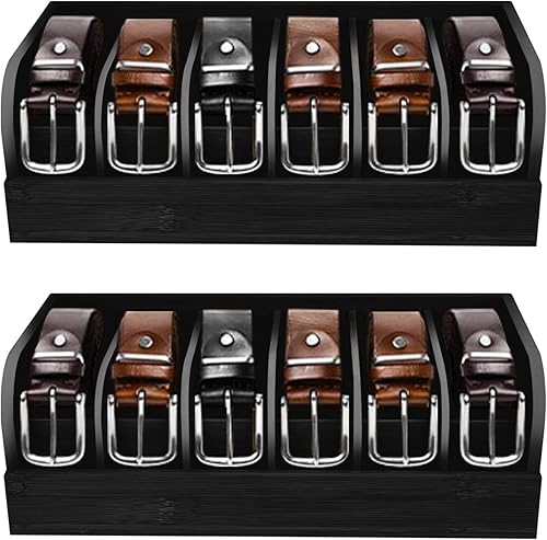 GTI Organizador de cinturón, 2 unidades, 6 compartimentos, organizador de cinturón para armario y cajón, vitrina de bambú para corbata y cinturón,