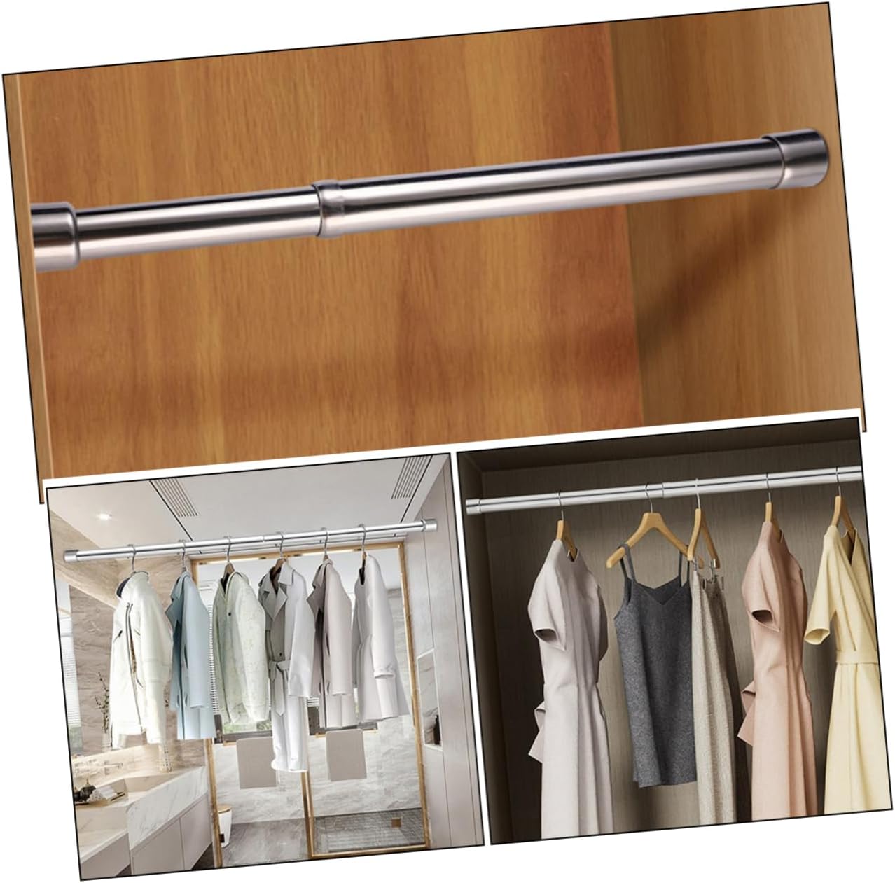 Cabilock Adjustable Telescopic Curtain Rod and Wardrobe Hanging Rod Multipurpose Stainless Steel Closet Pole for Curtains Clothes Drying and Space Saving