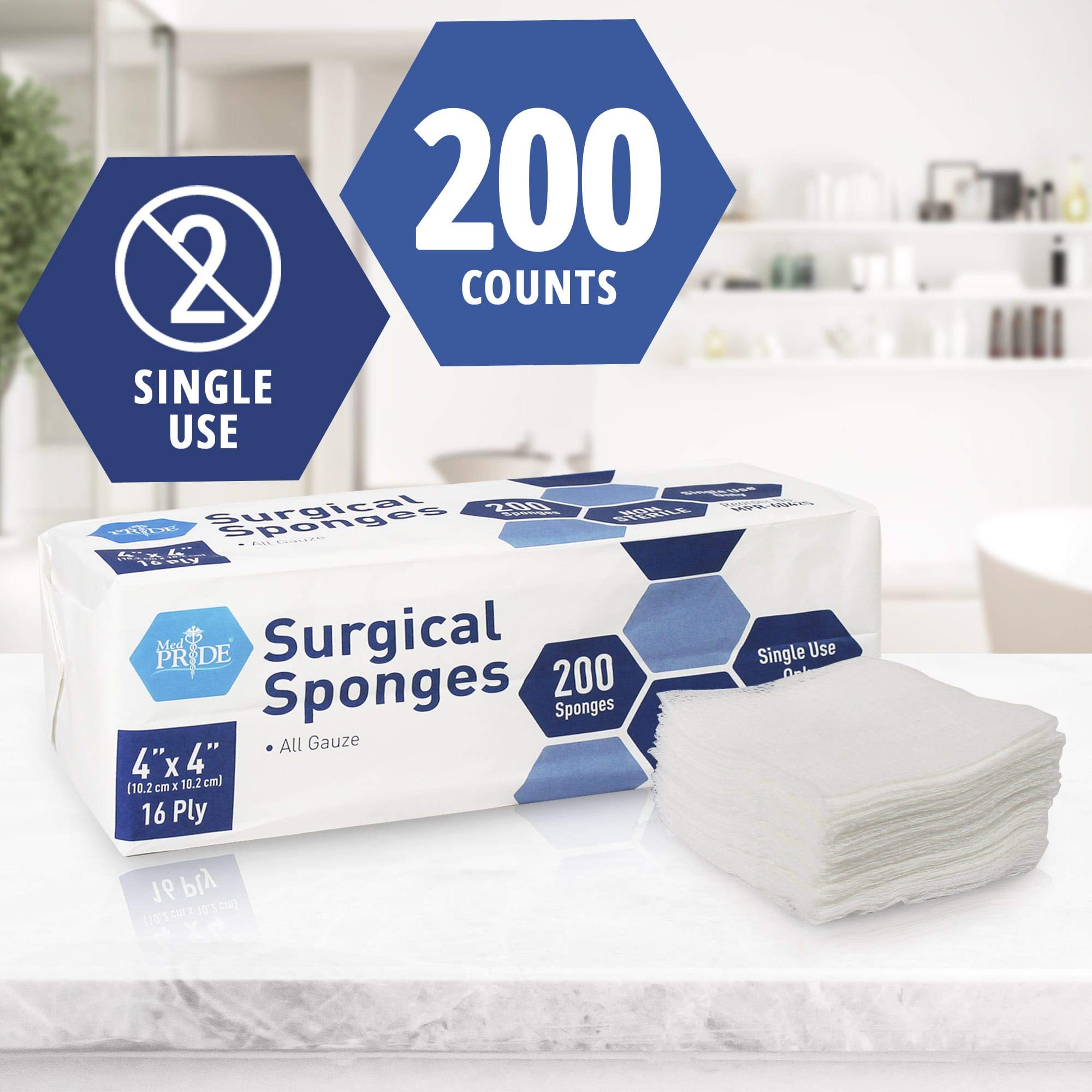 MED PRIDE Surgical Gauze Sponges,4 x 4 in,Non-Sterile,200-Count Pack (4x4 16 Ply) — Amazon image 2