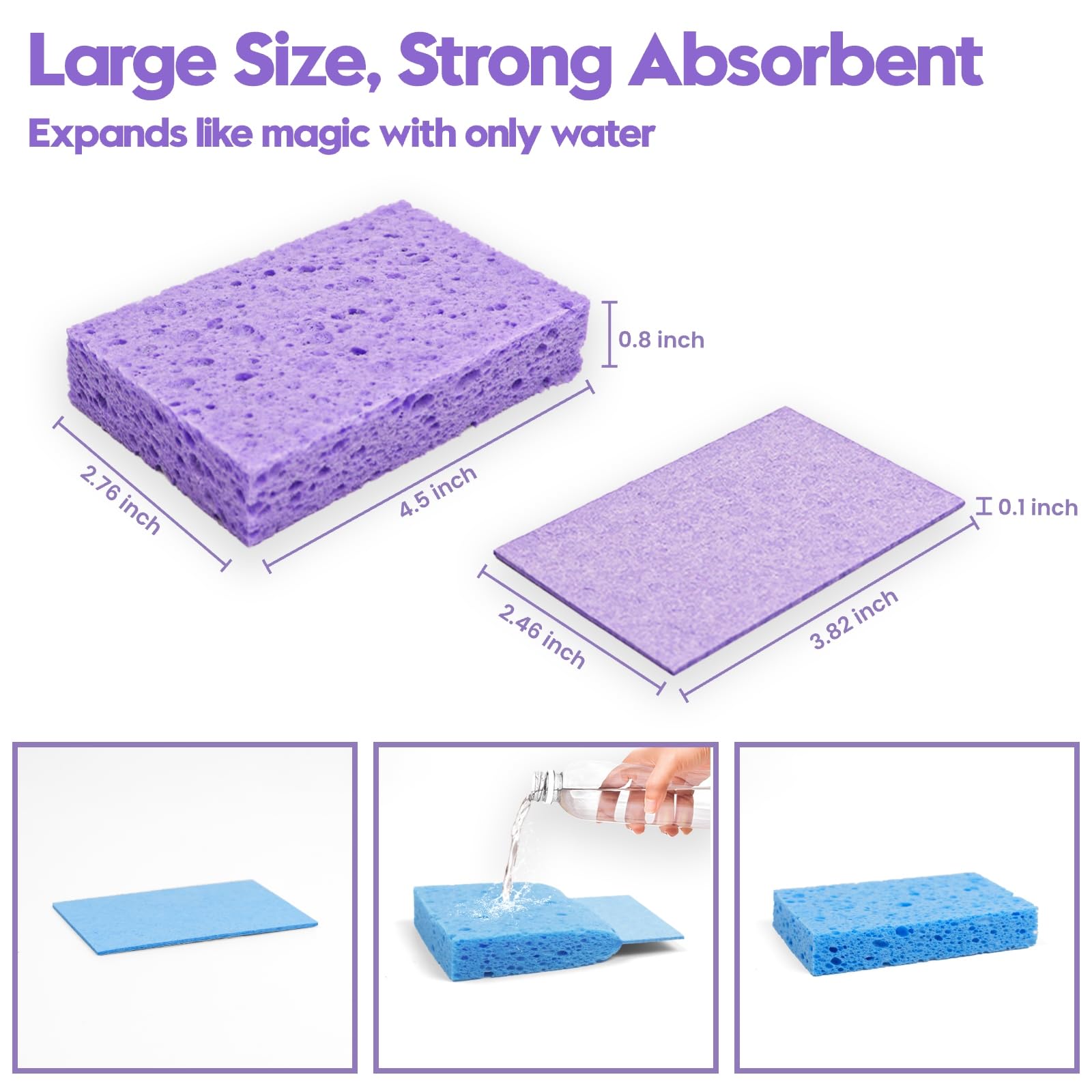 Lot de 18 éponges en cellulose compressée, 6 couleurs assorties, pâte de bois naturel, anti-rayures, durables et réutilisables, passent au lave-vaisselle et à la maison