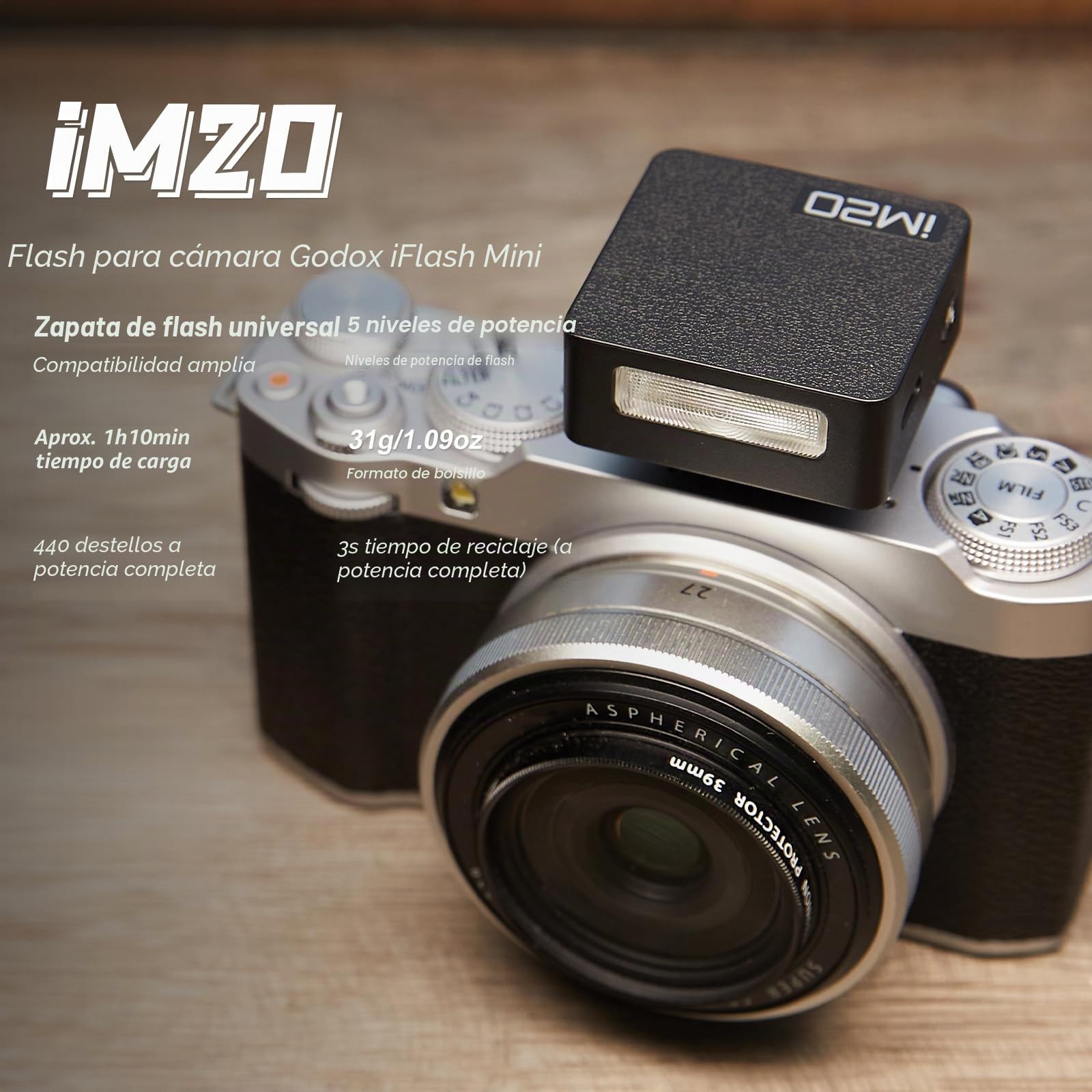 GODOX Mini Flash de cámara iM20, 5 Niveles de Potencia de Flash, 6000 K ± 200 K 440 Full Power Flashes Godox im20 Mini Flash para Canon Sony Nikon Fuji Olympus