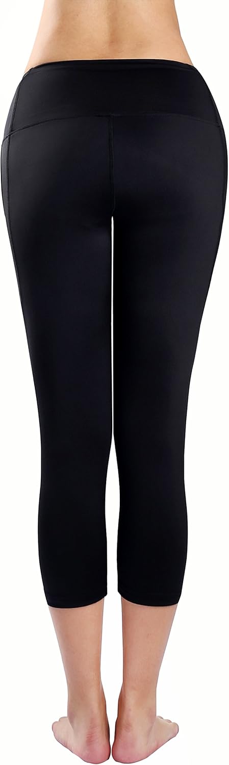 Neonysweets Women's Non-See Through Capri Workout Leggings Running Yoga Pants with Pockets
