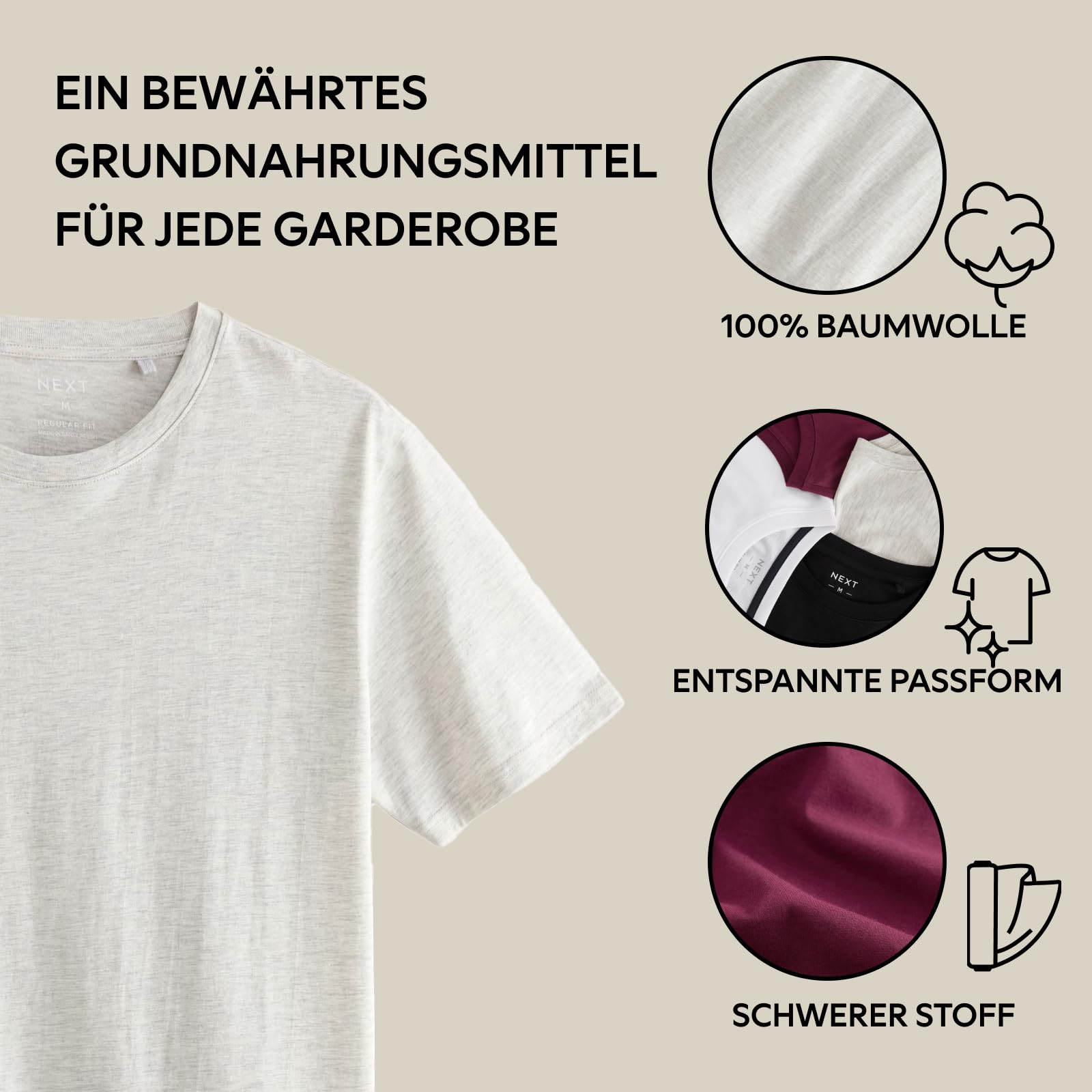 NEXT Herren T-Shirts aus 100% Baumwolle im 4er-Pack