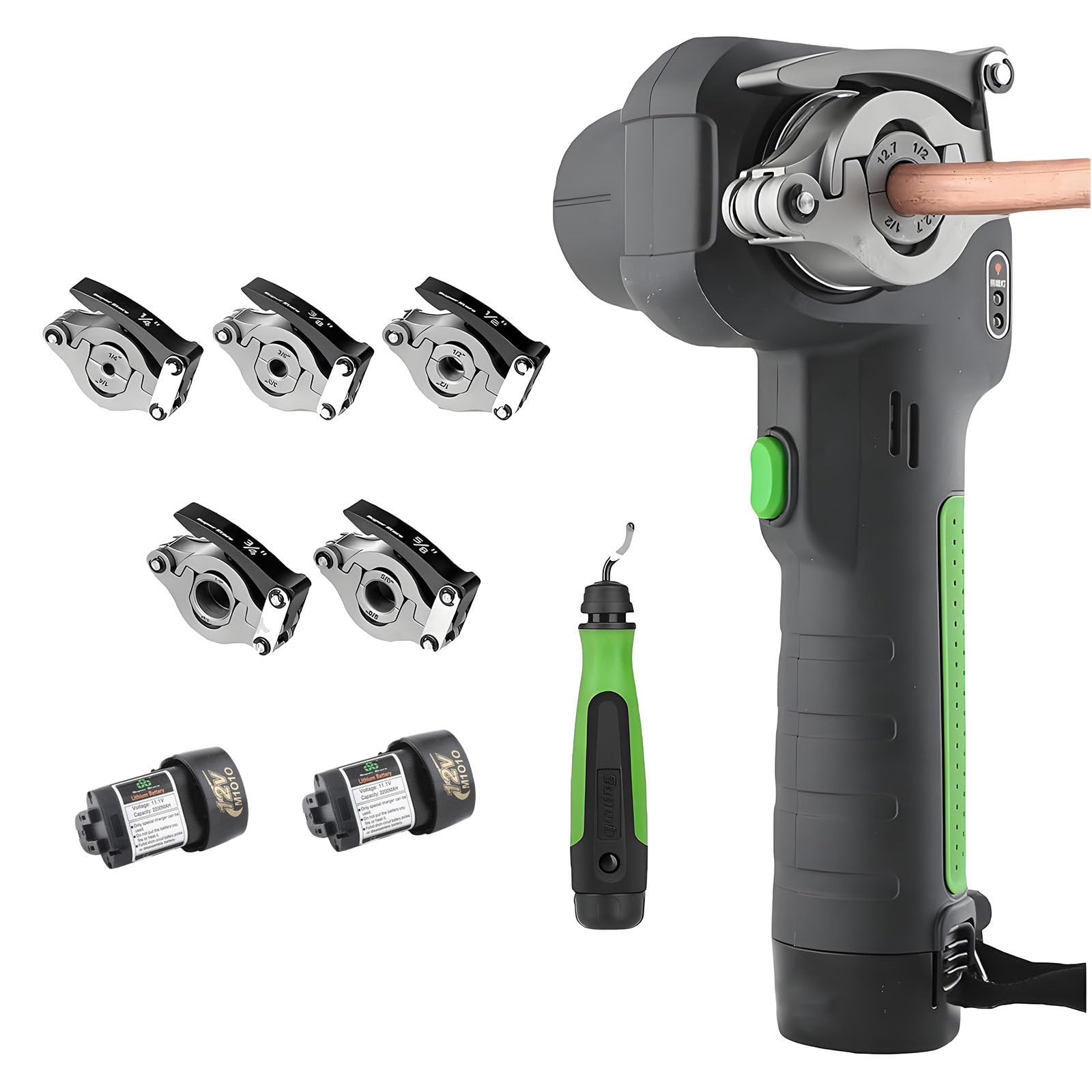 DzkZen Power Copper Flaring Tool Kit, 5 Sizes Clamps, 45 Degree Eccentric Tube Flare, with Lighting, for Home Appliance Repair 2batteries