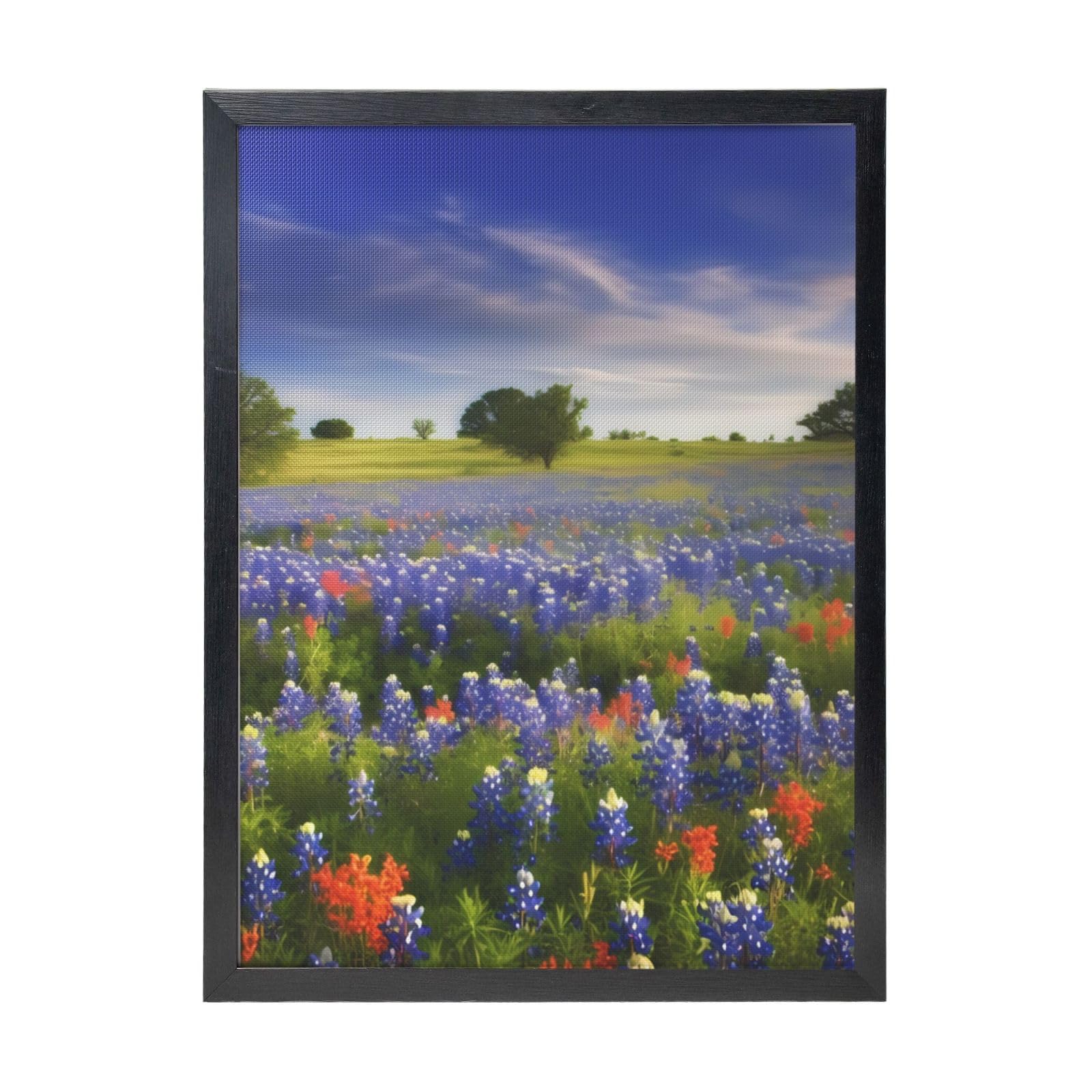Framed Wall Art - Decorative Canvas Painting Texas Bluebonnets Scenery Pictures Poster Aesthetic Modern Prints Artwork for Bedroom Office Wall Decor Ready To Hang 12x16 in