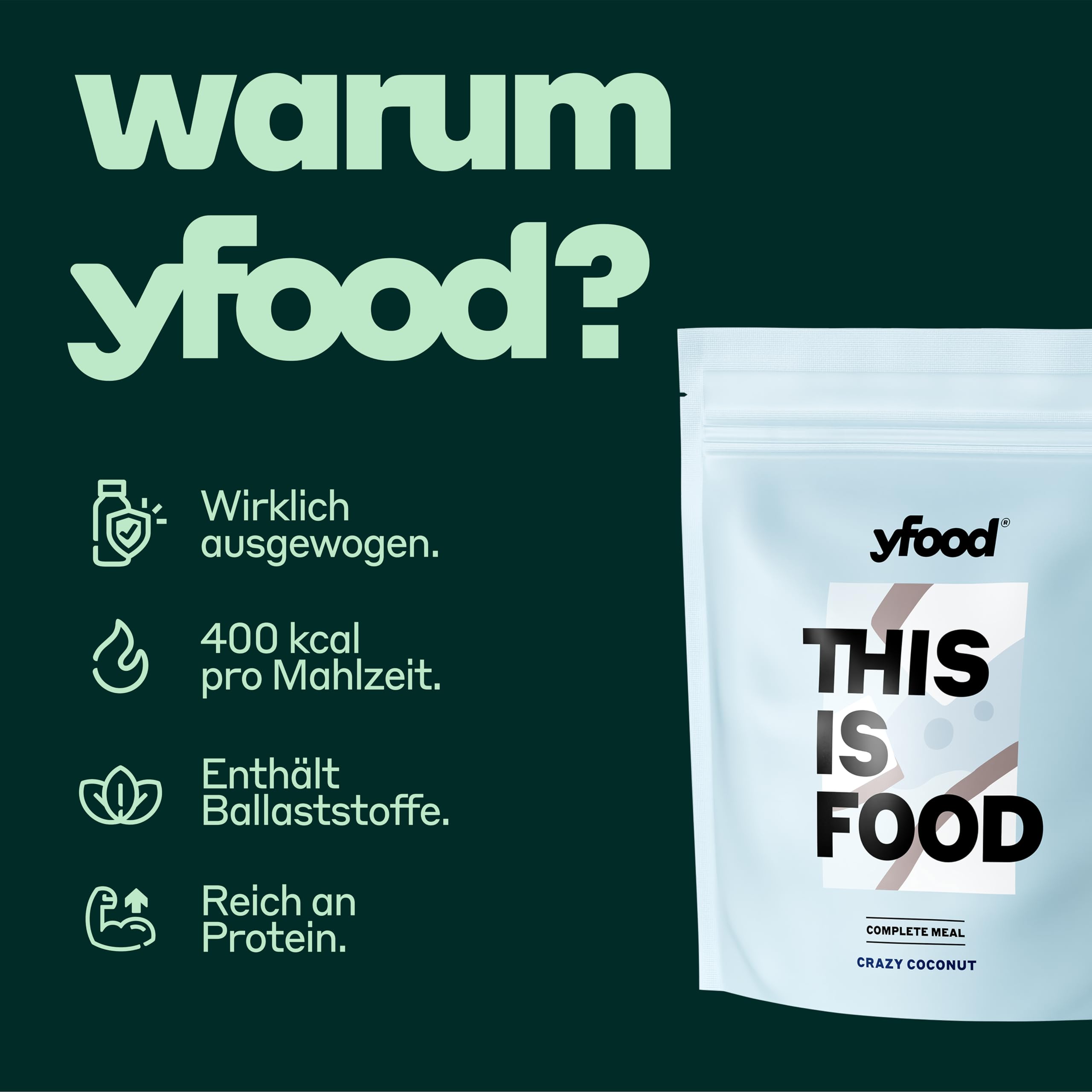 yfood Bebida Crazy Coconut – 12 comidas de 400 kcal en polvo – 26 g de proteínas, vitaminas y minerales – Sabor: coco