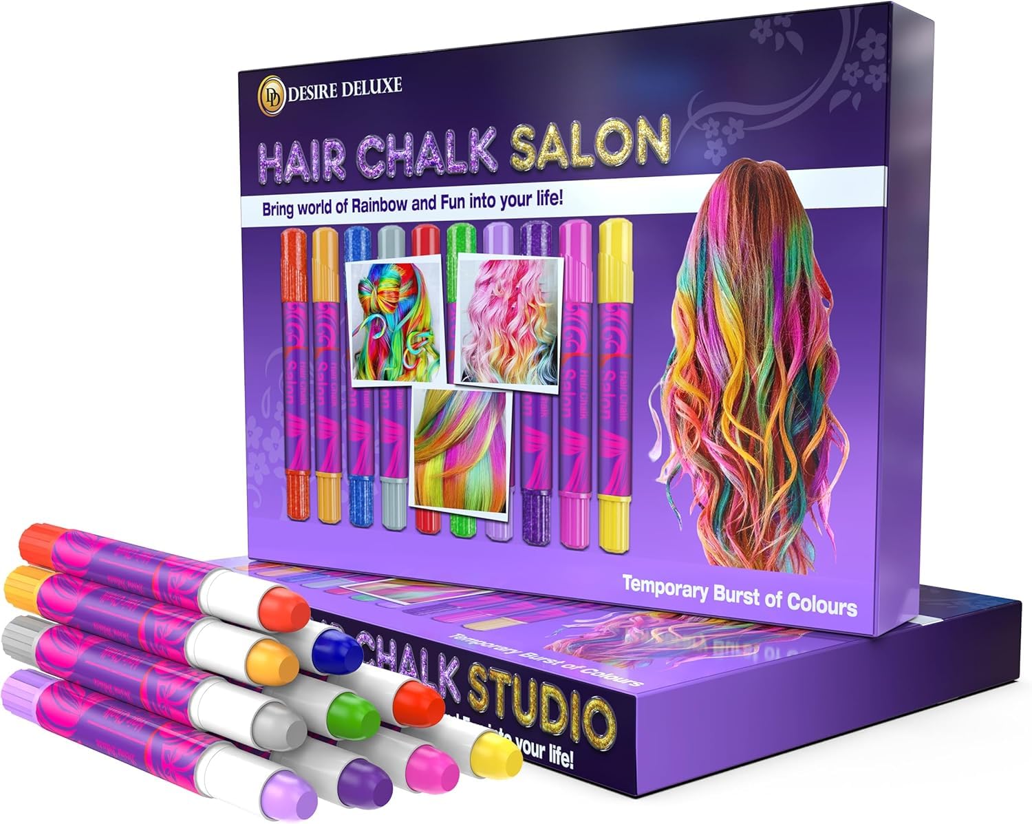 Desire Deluxe Hair Chalk Geschenke für mädchen, Haarkreide zum Haare Färben Spielzeug für Weihnachten, 10 auswaschbare Haarfärbe-Stifte, für Fasching, für Kinder im Alter von 3 4 5 6 7 8 9 11 Jahren