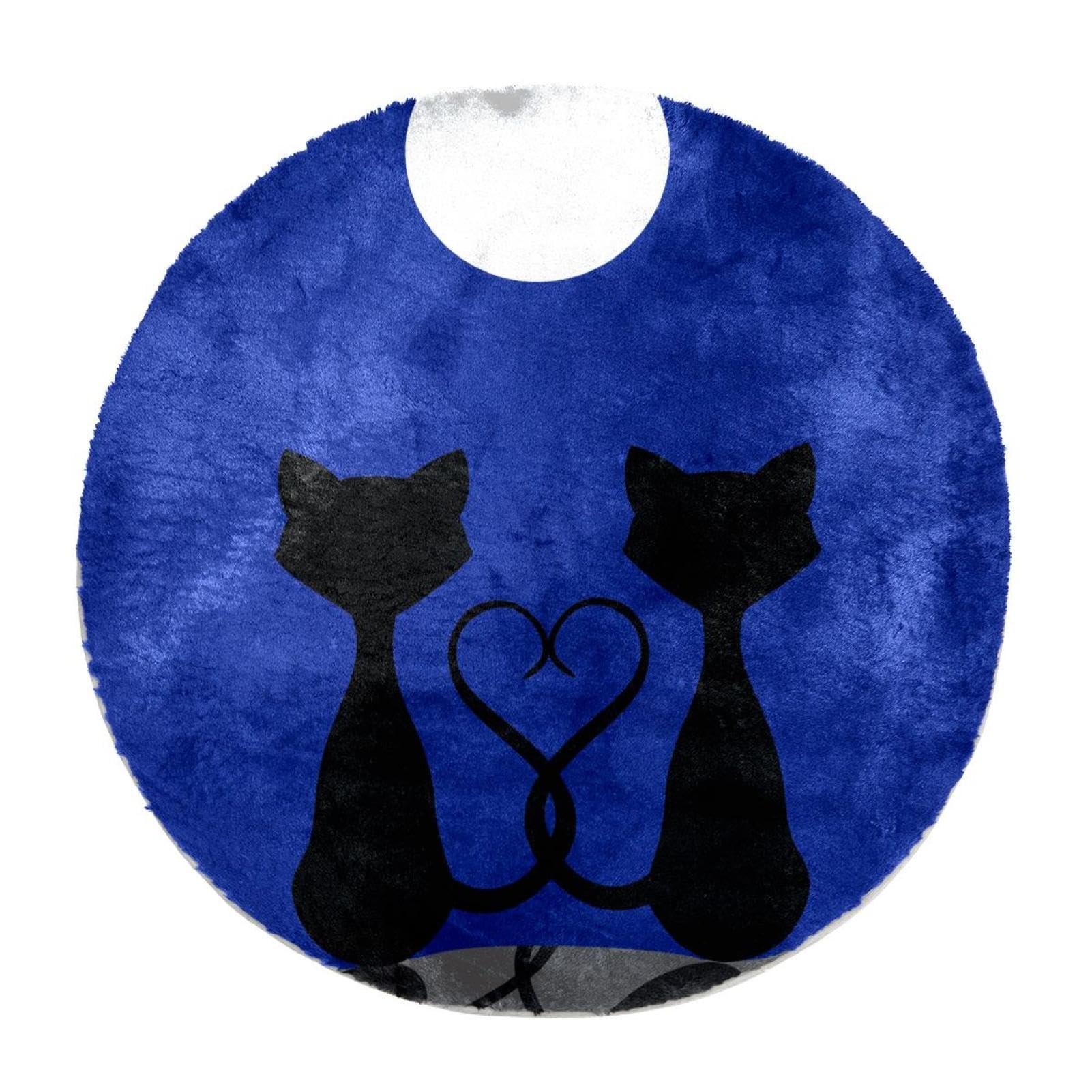 Tapis à poils longs doux et moelleux de 70 cm - Motifs de chats au clair de lune - Décoration d'intérieur moderne pour chambre à coucher, chambre d'enfant, salon