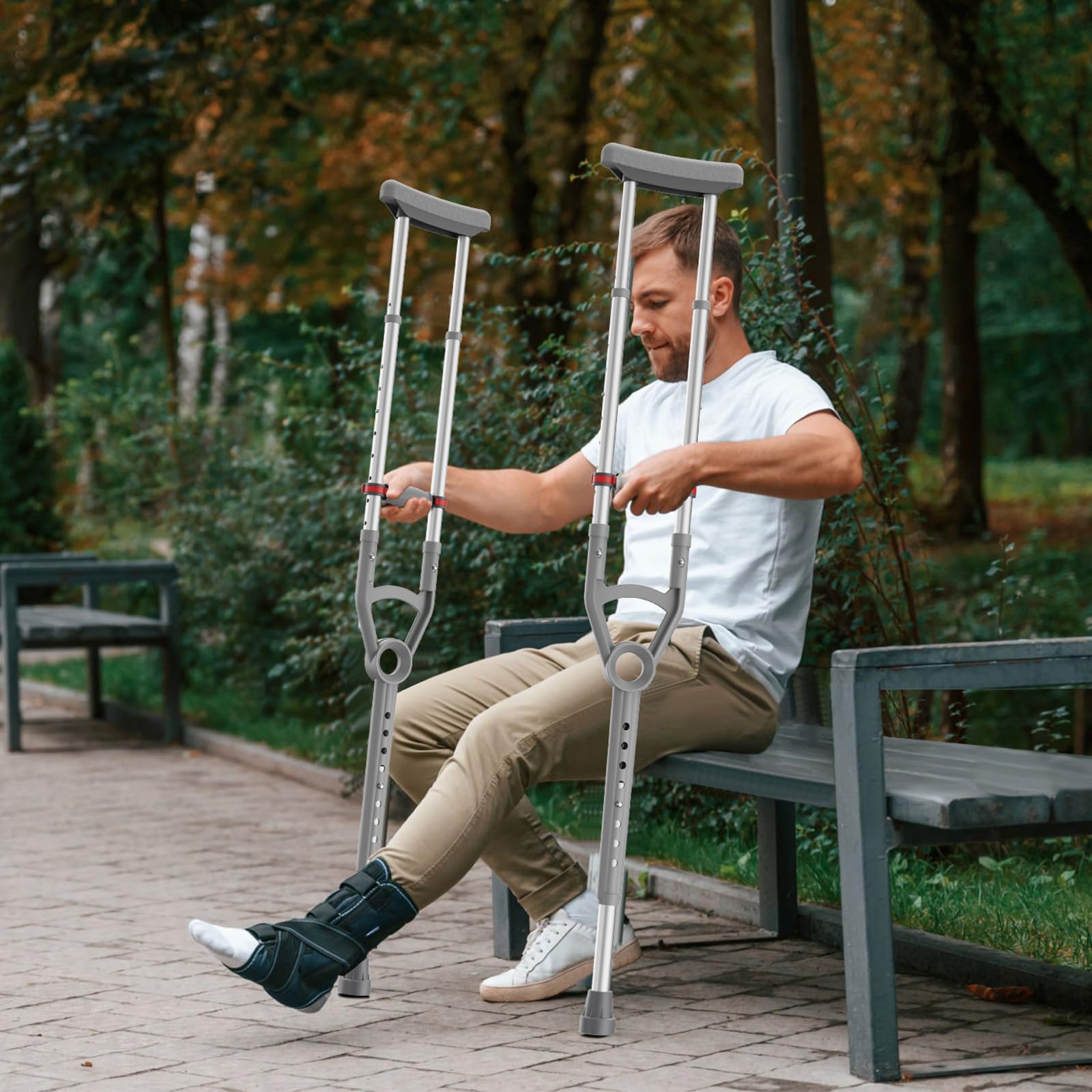 Adjustable Crutches with Padded Grips Height Adjustable Mobility Aid, Aluminum Underarm Support 330LB Adjustable Height 38.2-61.8 in Non-Slip Tips, Tool-Free Setup One Pair — Amazon image 8