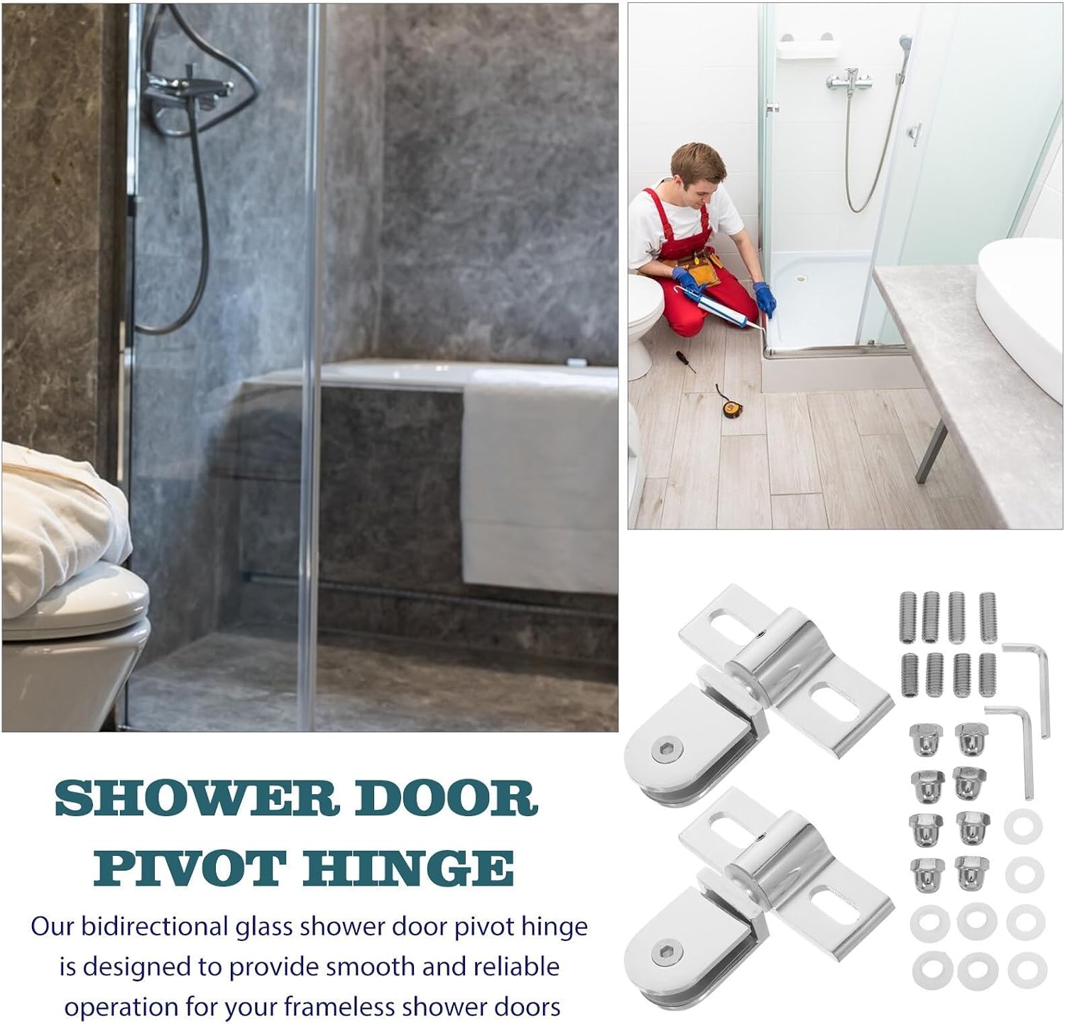 2 Set Frameless Shower Door Hinges Hardware Glass Bathroom Fittings Shoer Silver Frame Pivot