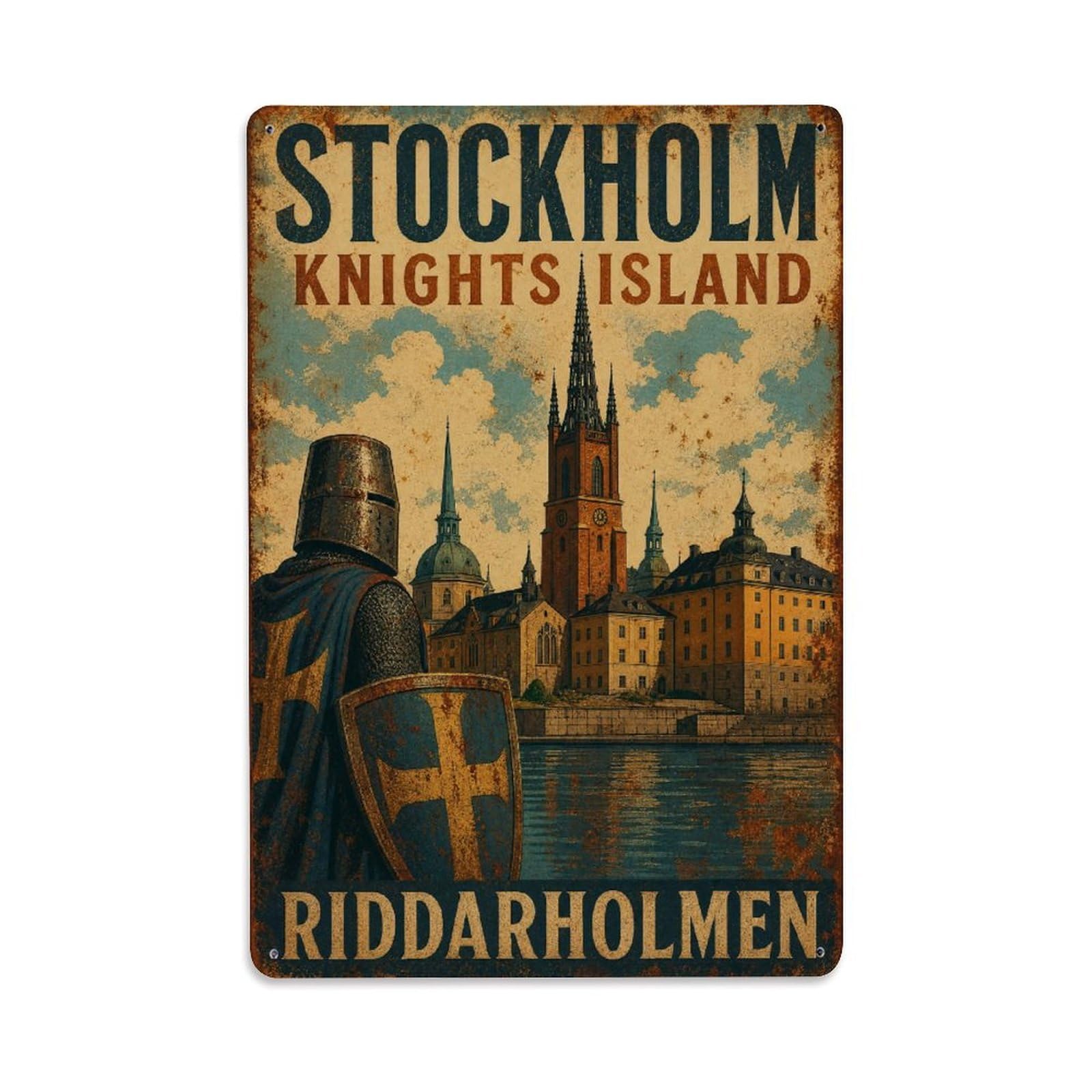 Huiyhb 8X12inch(20X30cm) Vintage Travel Stockholm Knights Island Sweden Metal Tin Sign