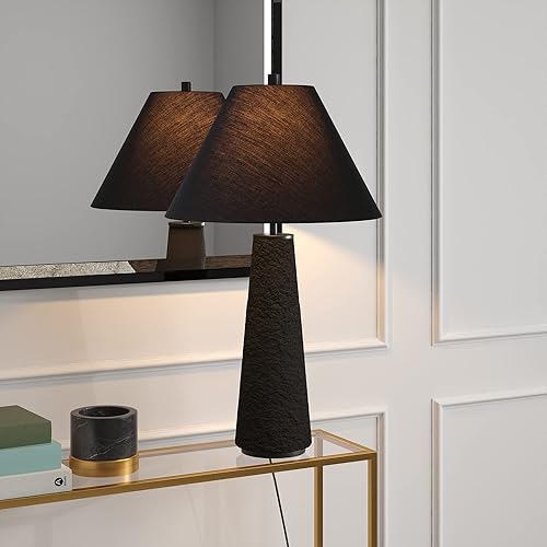 Miniatura 3 de Henn&Hart - Lámpara de mesa de 1 luz transicional de 27.5'' con base cónica de cerámica ahusada y pantalla cónica de tela blanca para sala de estar,