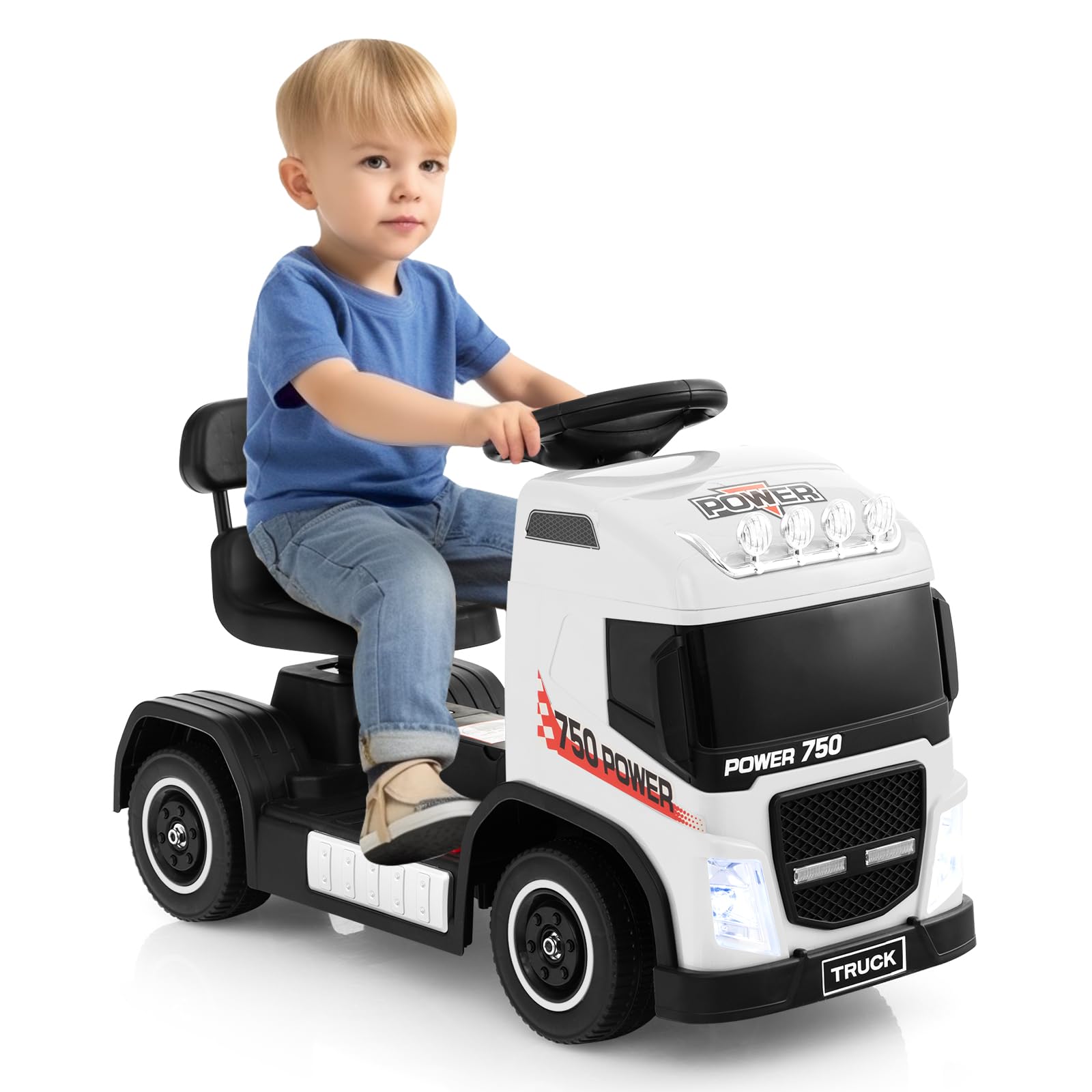 Maxmass Kids Ride on Truck, 6V Children Battery Powered Electric Vehicle with Adjustable Seat, Music, Horn and Front Lights, Toddler Electric Toy Car or 18-72 Months Old (White)