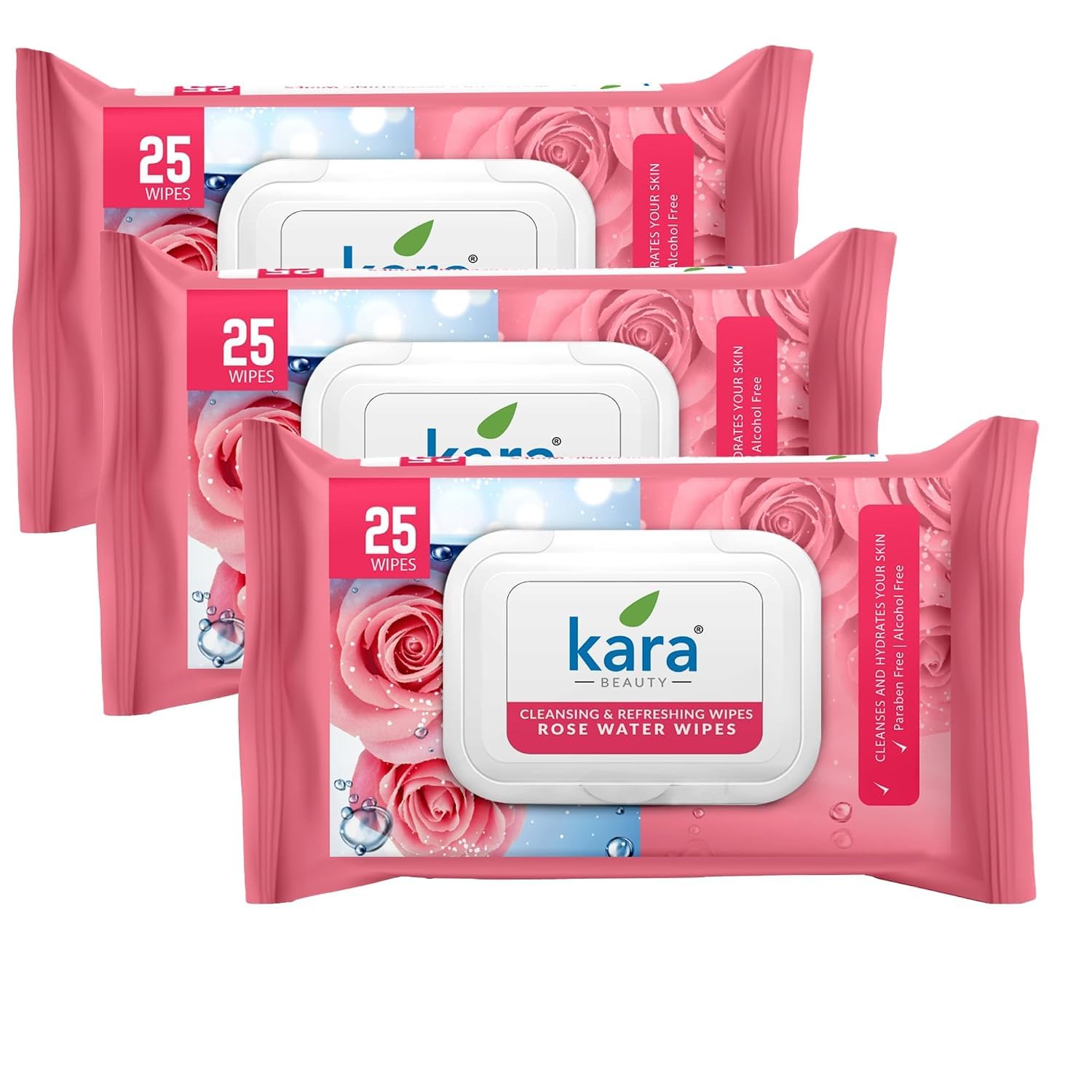 Kara Refreshing Facial Wipes 25 Pulls with Fliptop Lid | Wet Wipes for Face With Rose Water | Cleansing, Hydrating | Paraben & Alcohol-Free (Pack of 3)-picture-12