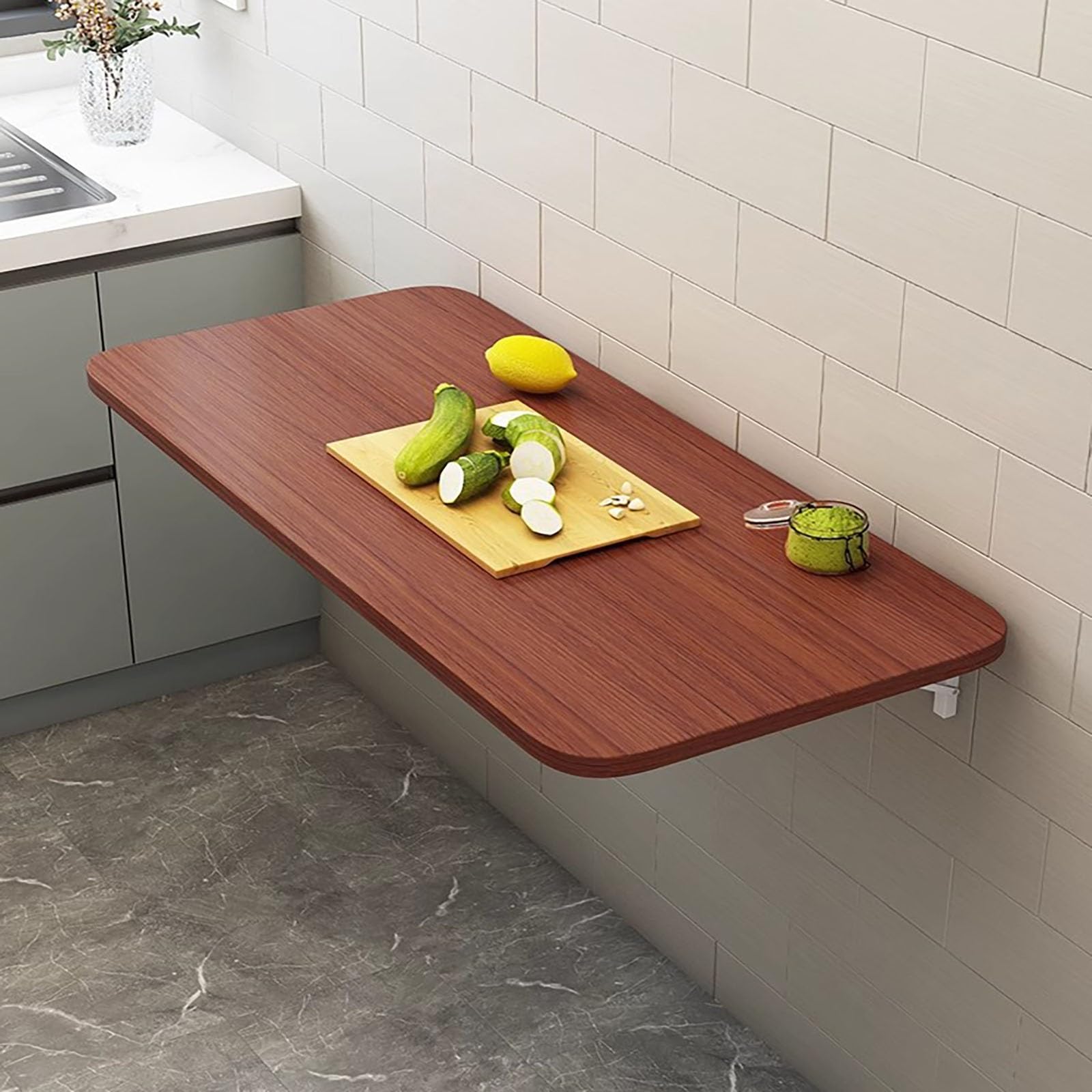 Klappbarer Wand-Tisch, platzsparend, Wäsche- und Schreibtisch, strapazierfähig, schwebendes Regal, kompaktes zusammenklappbares Design, Braun, 60 x 30 cm