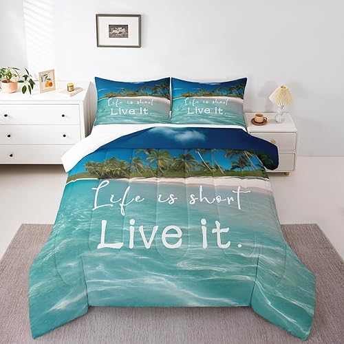 Juego de edredón de verano tamaño Queen, juego de ropa de cama de verano para niños, adolescentes y adultos, juego de ropa de cama tropical