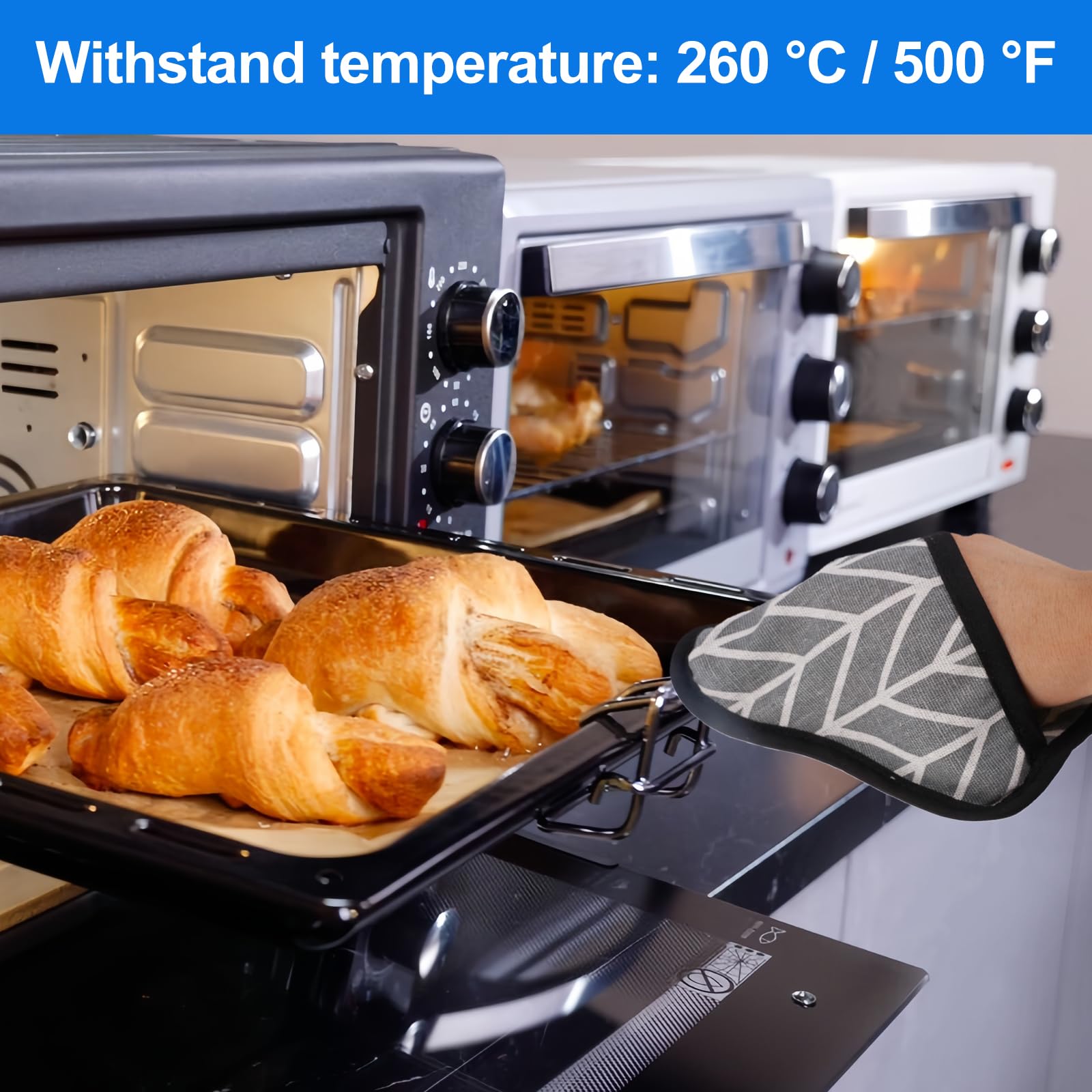 6 szt bawełniane łapki garnkowe 18×18 cm odporne na 500°C z torbą | Praniewalne szare rękawice do pieczenia, gotowania oraz ochrony stołu przed gorącymi naczyniami