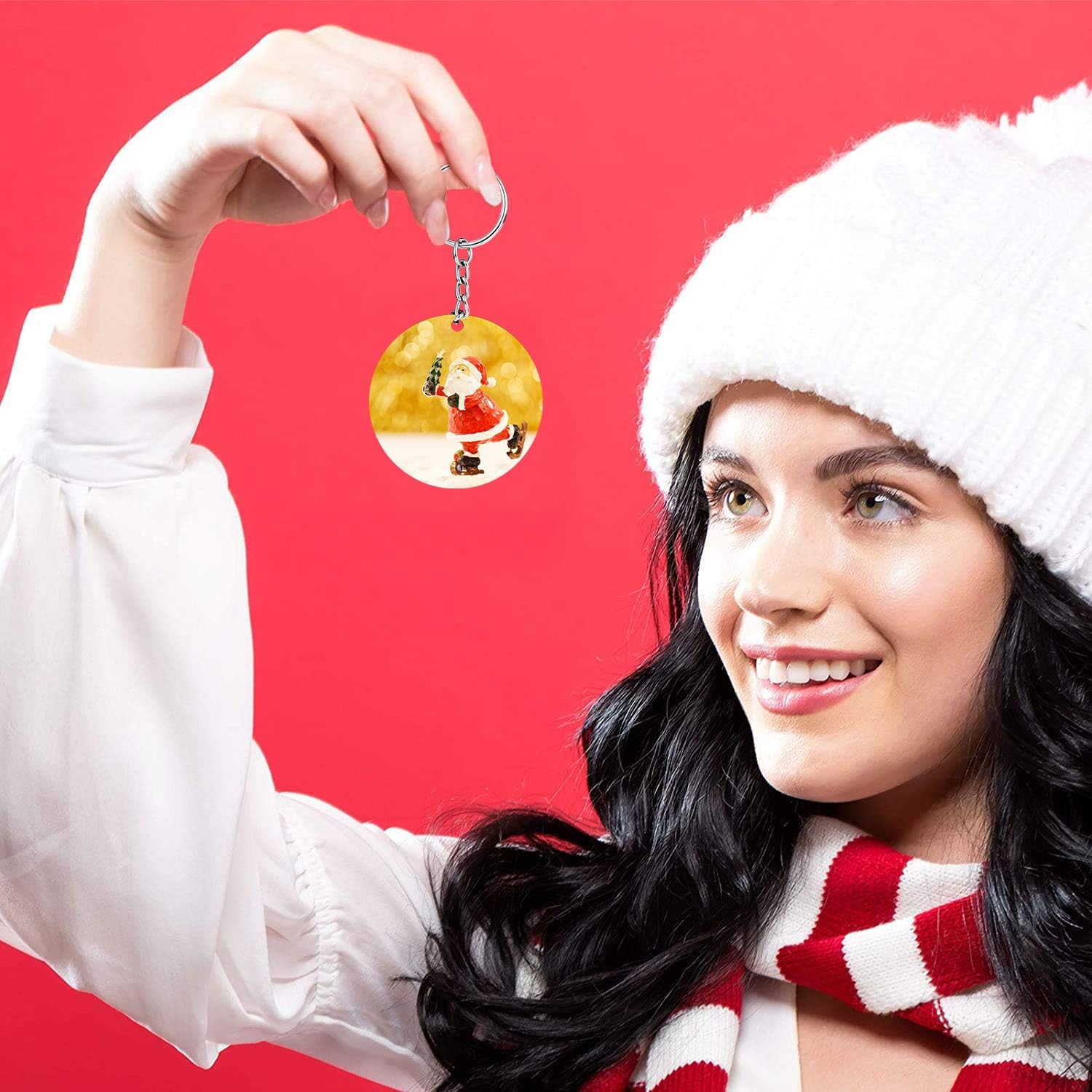 Jetec 50 Pieces Round Sublimation Ornaments 2 Inch Christmas Blank Ornaments Bulk Wooden Hardboard Christmas Xmas Tree Round Hanging Printing White for DIY Handicrafts Making - Image 6