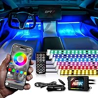 Vista 11 de OPT7 Aura Pro 4 piezas Tiras de luz LED dobles para interior de auto con APP y control remoto, modo multicolor, kit de iluminación de acento de neón
