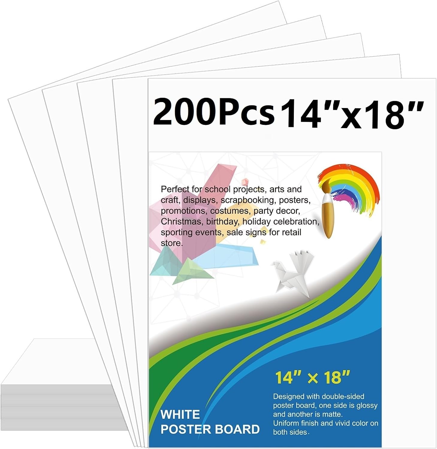 200 Pcs 14"x18" White Poster Board Paper Bulk, 250 GSM Blank Poster Paper Vision Board Cardstock for Graphic Display Arts Crafts Drawing Classroom Projects Presentations Scrapbook Backing Signs