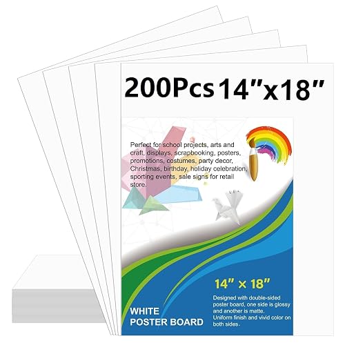 200 Pcs 14"x18" White Poster Board Paper Bulk, 250 GSM