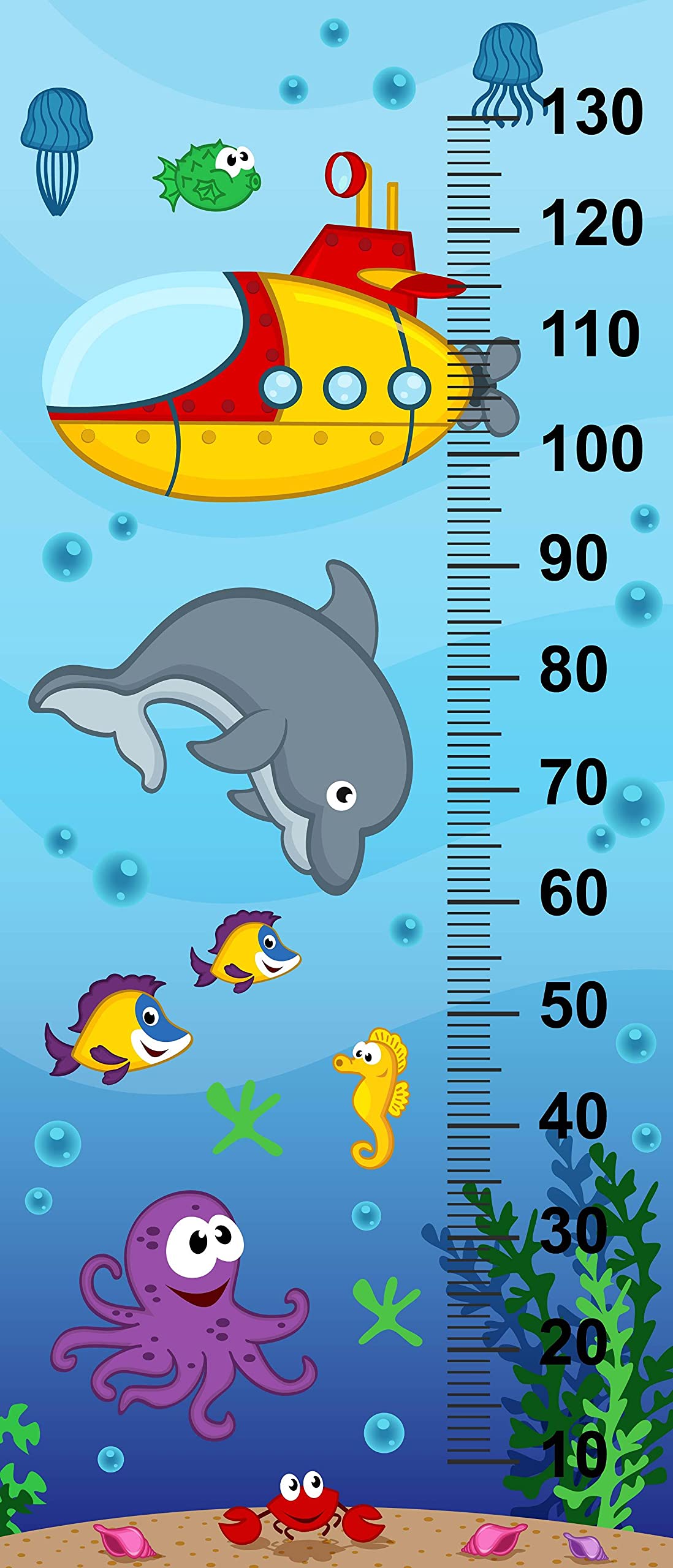 Çocuk Odası Bebek Odası Boy Ölçer Boy Cetveli Sticker Su Altı