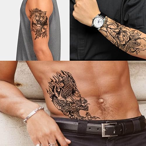 Miniatura 4 de GLARYYEARS Tatuajes temporales para hombres, paquete de 48 tatuajes realistas de animales feroces de tamaño grande y pequeño, paquete variado de
