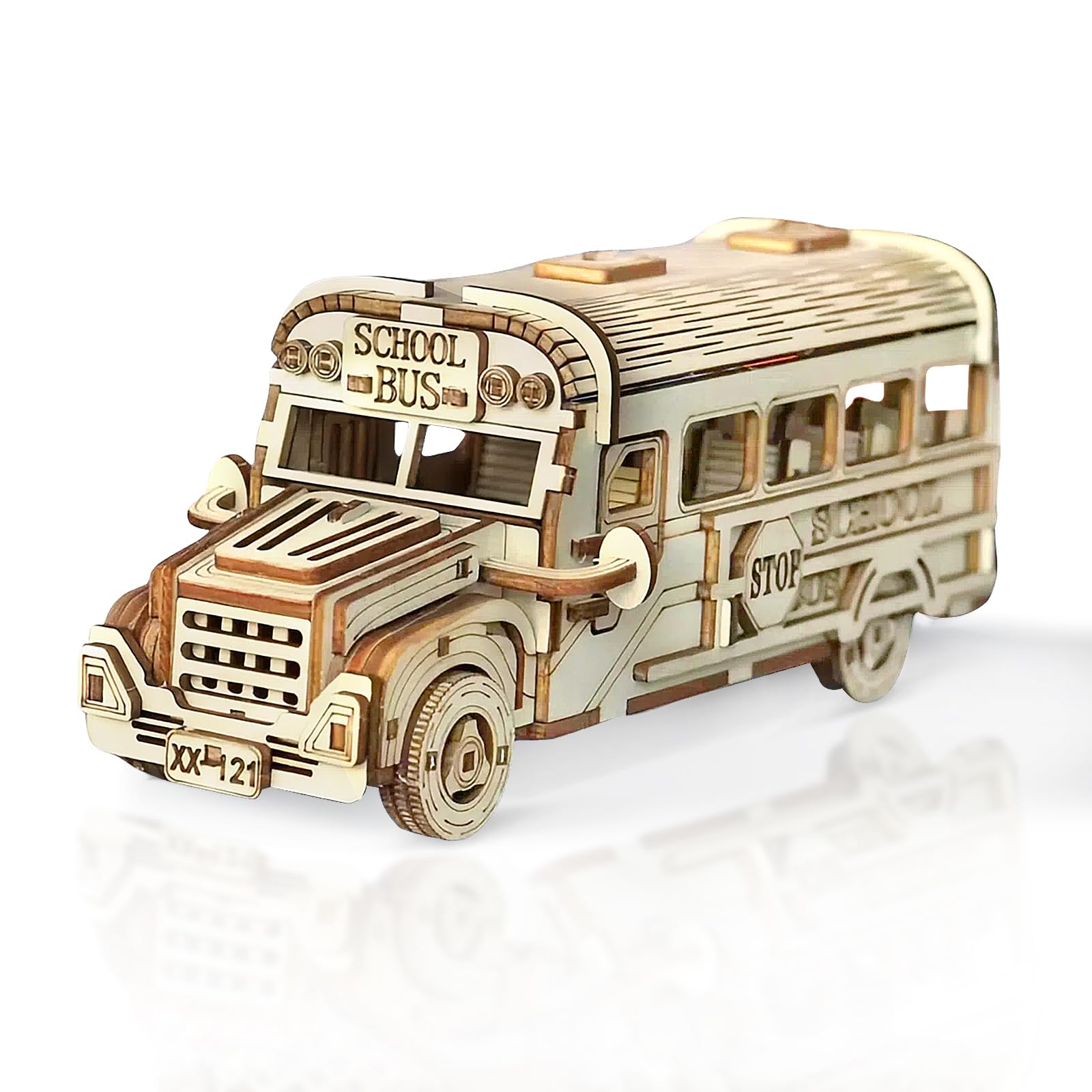 Cuteefun Modellini in Legno da Costruire Autobus Scolastico, Costruzioni Legno Adulti, Puzzle 3D Fai da Te