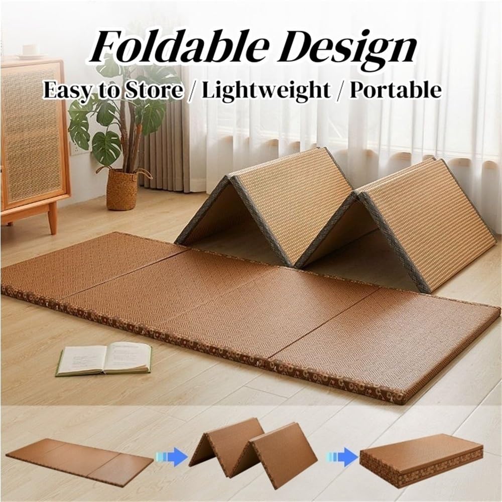 Colchón de suelo japonés plegable, con núcleo de palma de ratán, futón, ahorro de espacio, para sala de estar y dormitorio, colchón plegable de 78.7 x 47.2 pulgadas