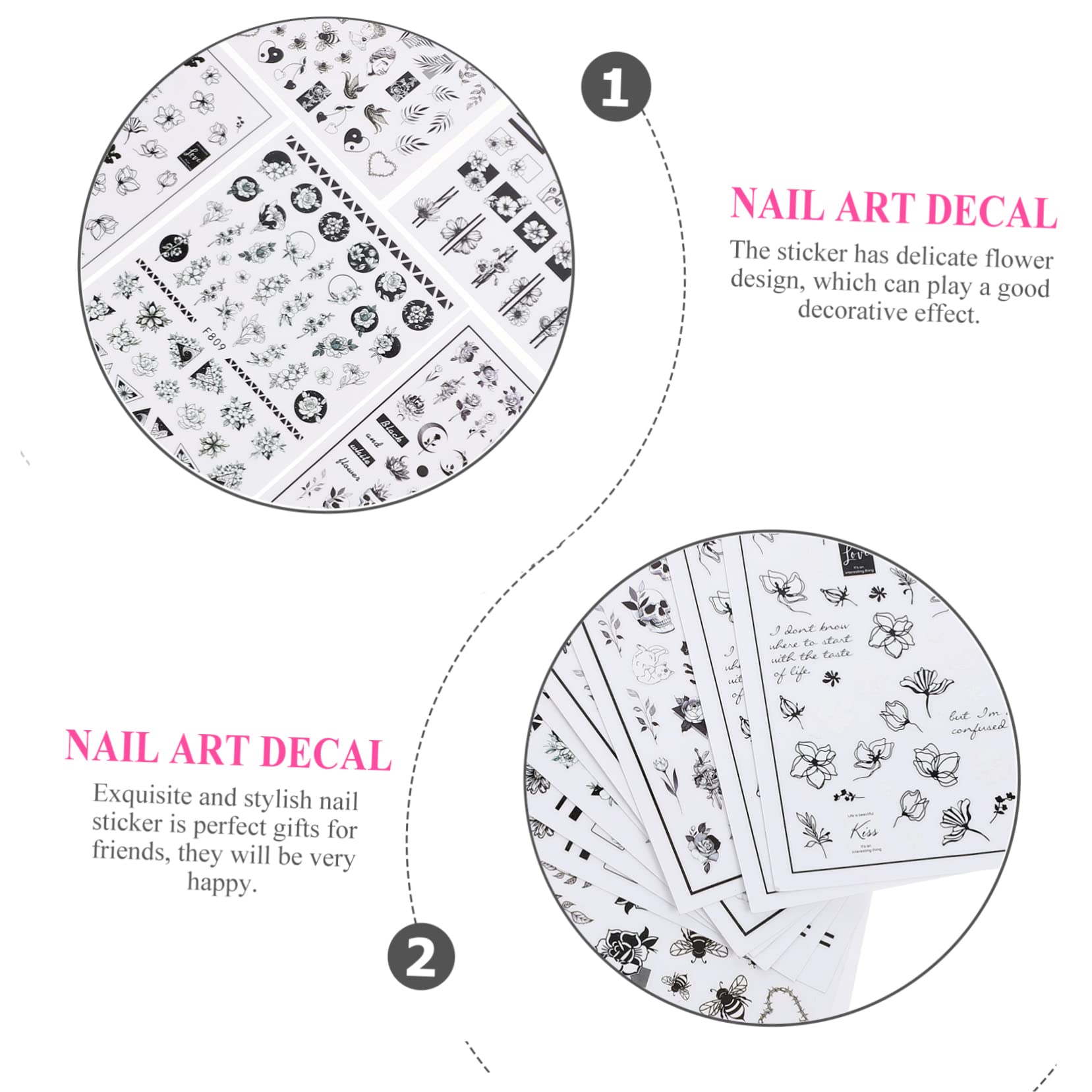 Healeved 50hojas Calcomanías De Uñas De Flores Negras y De Pegatinas Autoadhesivas Para Decoración De Manicura y Cosplay