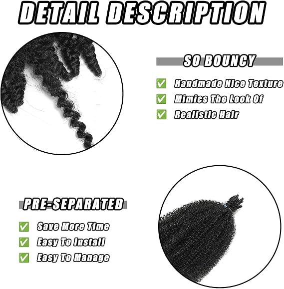 4PCS 12 Inch Pre-Separated Kinky-Curly Hair Extensions for Braids, Spring Twist Hairs for Braiding, Crochet Hair Extension, Springy Afro Twist Hairs, Curly Crochet Hair Extensions for Women (4PCS)