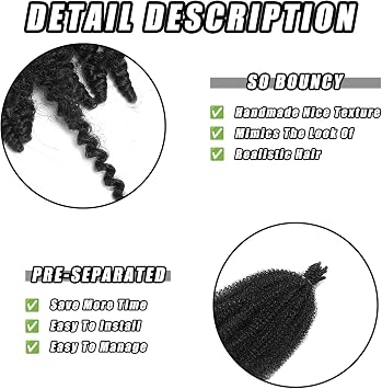 4PCS 12 Inch Pre-Separated Kinky-Curly Hair Extensions for Braids, Spring Twist Hairs for Braiding, Crochet Hair Extension, Springy Afro Twist Hairs, Curly Crochet Hair Extensions for Women (4PCS)