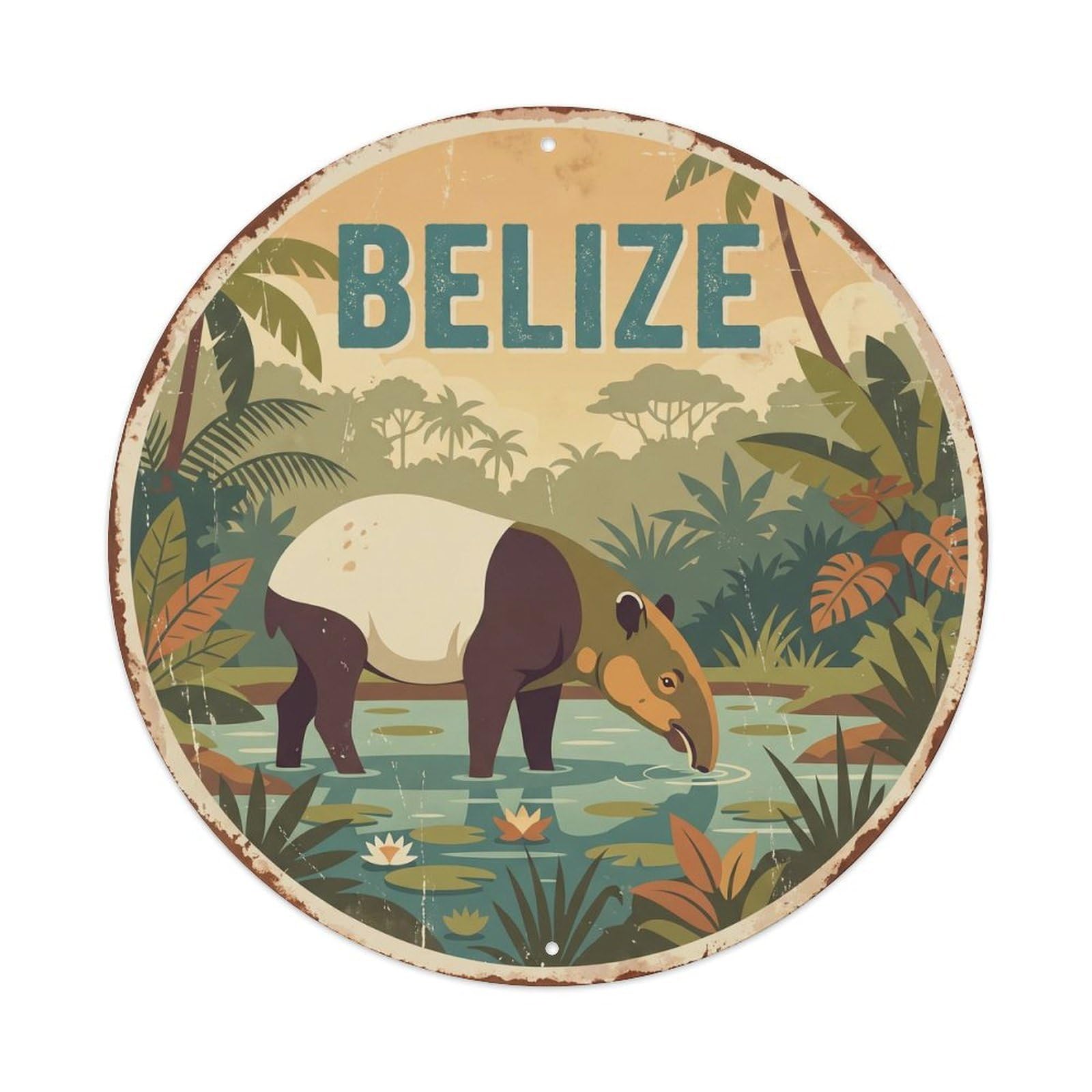 Belize Tapir Jungle Waterhole Metal Tin Sign