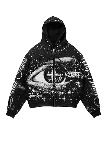 Verdusa Men's Graphic Oversized Hoodies Goth Sweatshirts Hip Hop Zip