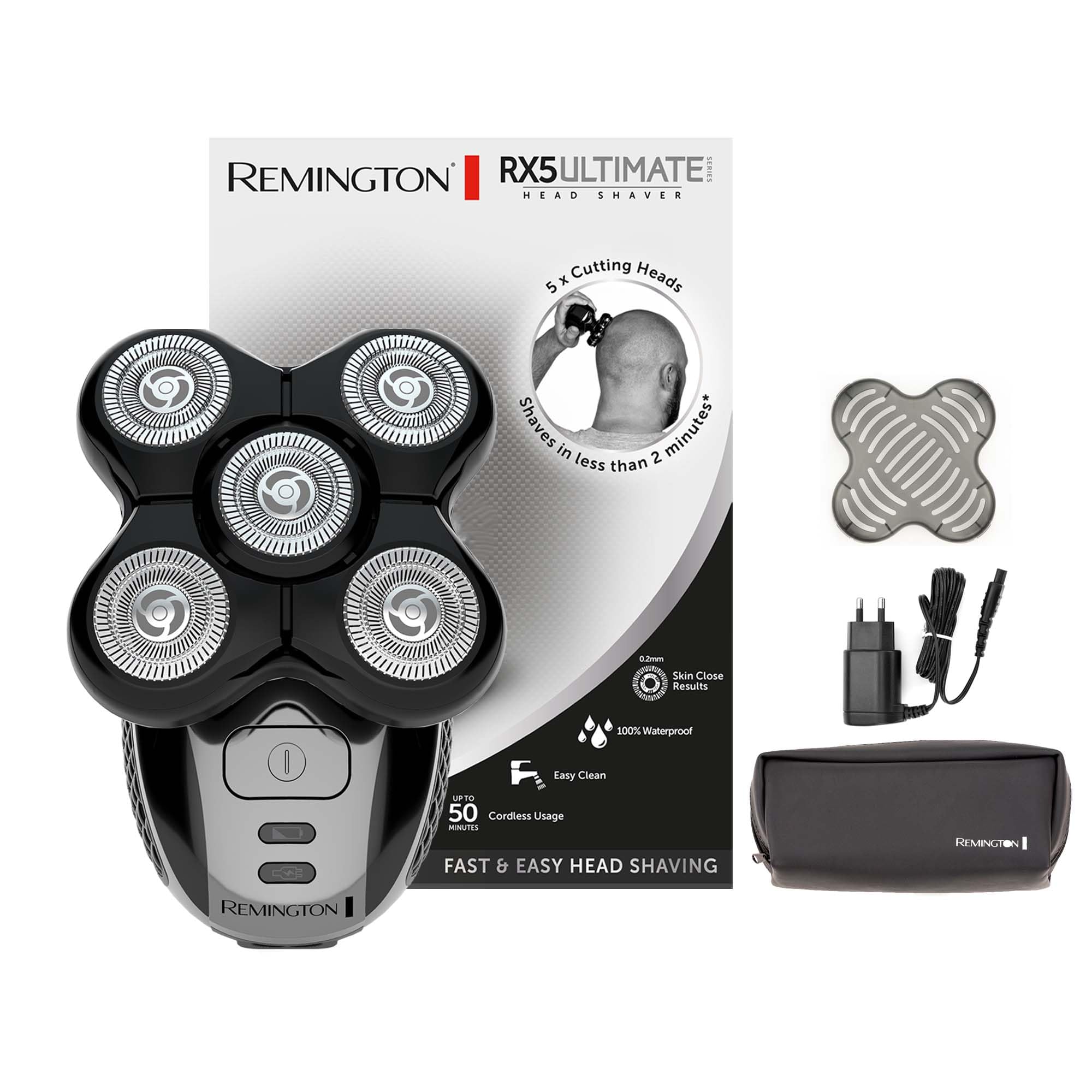 Remington Rasoir électrique [Spécial Tête rasée/chauve] RX5 Ultimate (Ultra Rapide & Facile, 5 têtes rotatives flexibles, Résultat Précis, Utilisation sans Fil 50min,Wet&Dry) Tondeuse XR1501