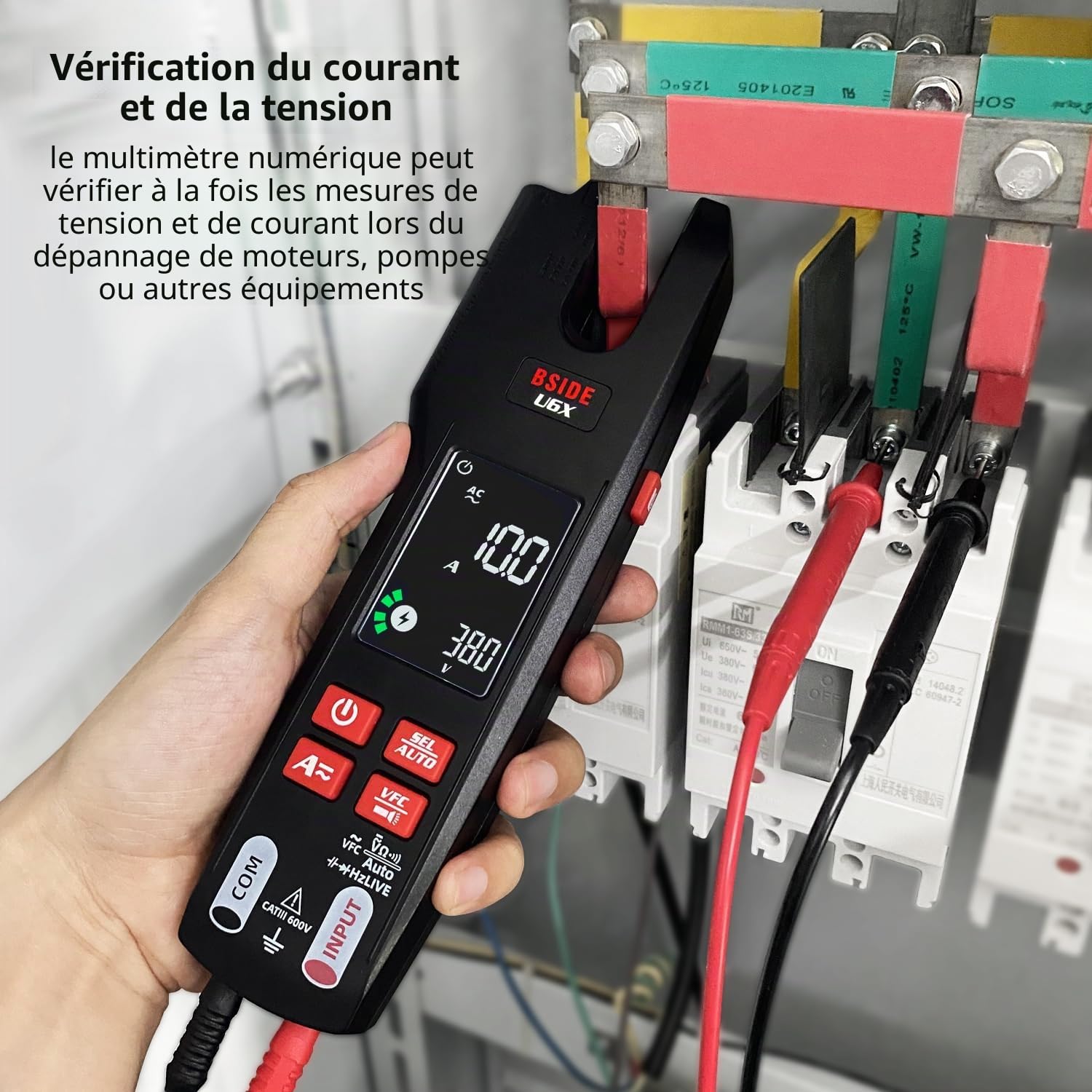 BSIDE U6X Testeur Électrique Pince Ampèremétrique Ouverte AC DC 600A avec Thermomètre IR Amélioré 12:1 LCD Couleur 9999 Comptes VFC Multimètre Numérique Intelligent TRMS avec Batterie Rechargeable
