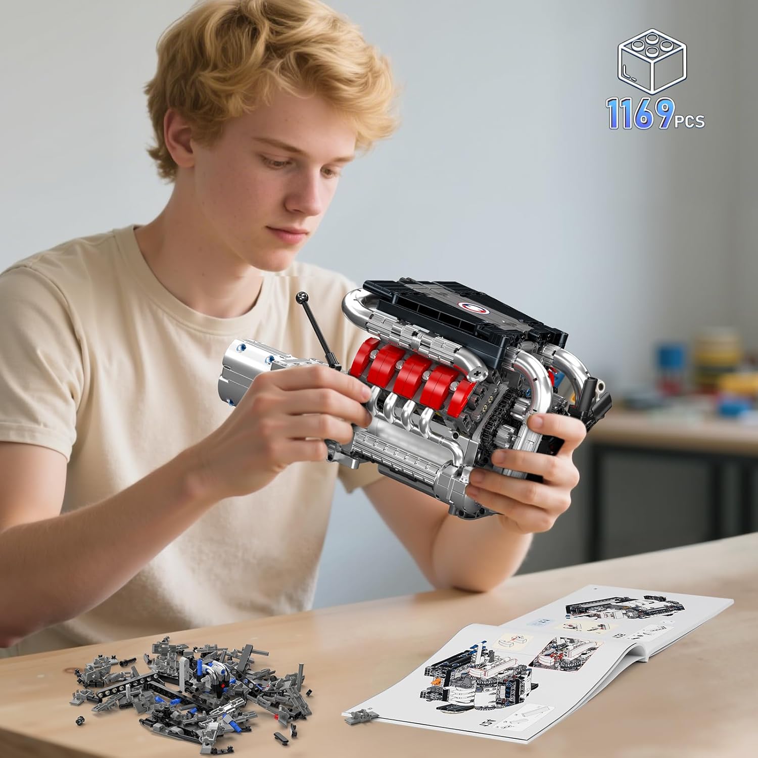 V8 Engine Building kit for Kids 8-14, Runnable Model Engine Building Sets, 1169 Pcs DIY Educational STEM Engine Building Toys for Kids Science Learning, Best Birthday Gifts Ideas for Boys Girls Adults