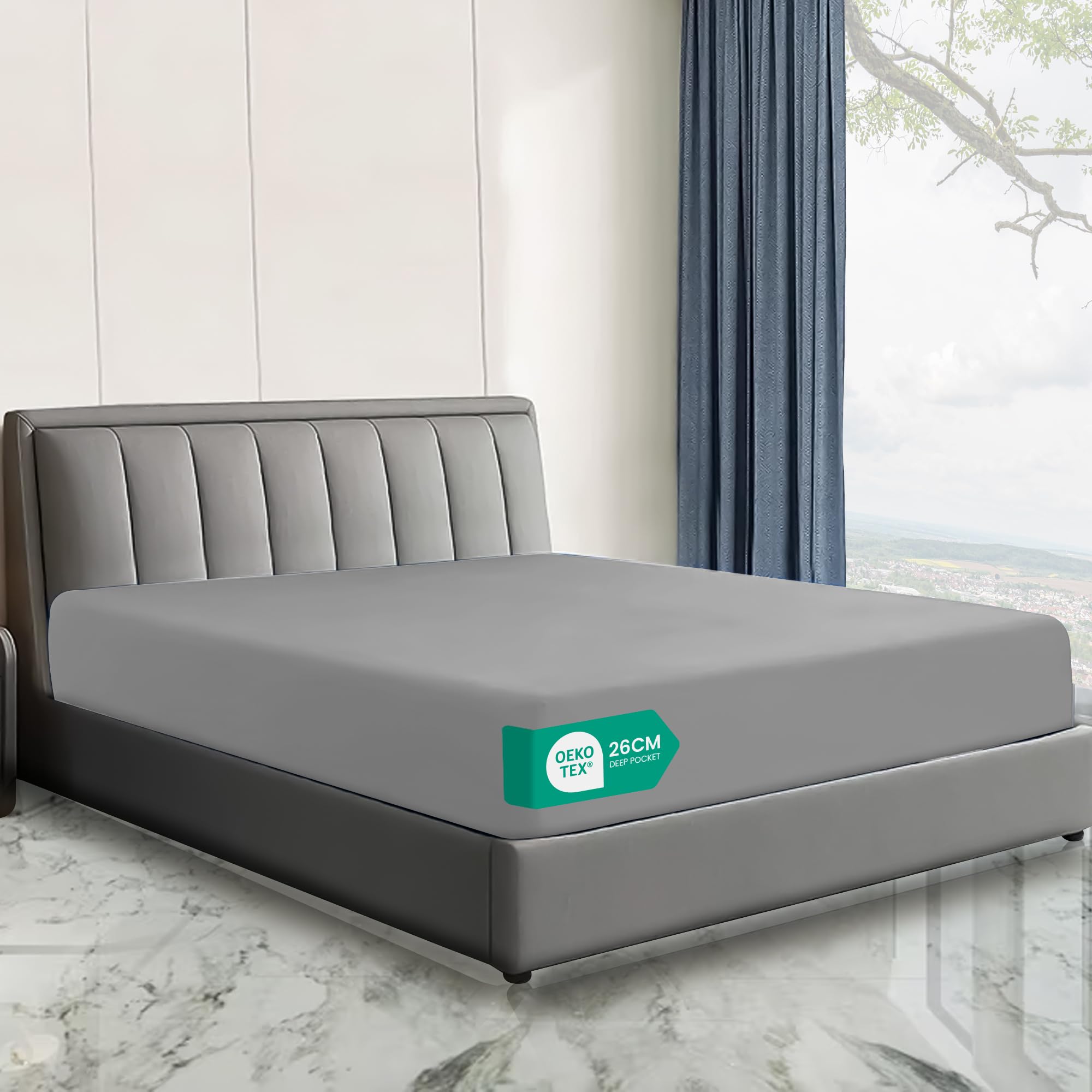 Linen World Hotel Quality 4FT Small Double Fitted Sheet (122×190cm) Grey – 26cm Deep Pocket Brushed Microfiber Bottom Sheet, OEKO-TEX Certified, Soft & Breathable Easy Care Bed Sheet — image 1