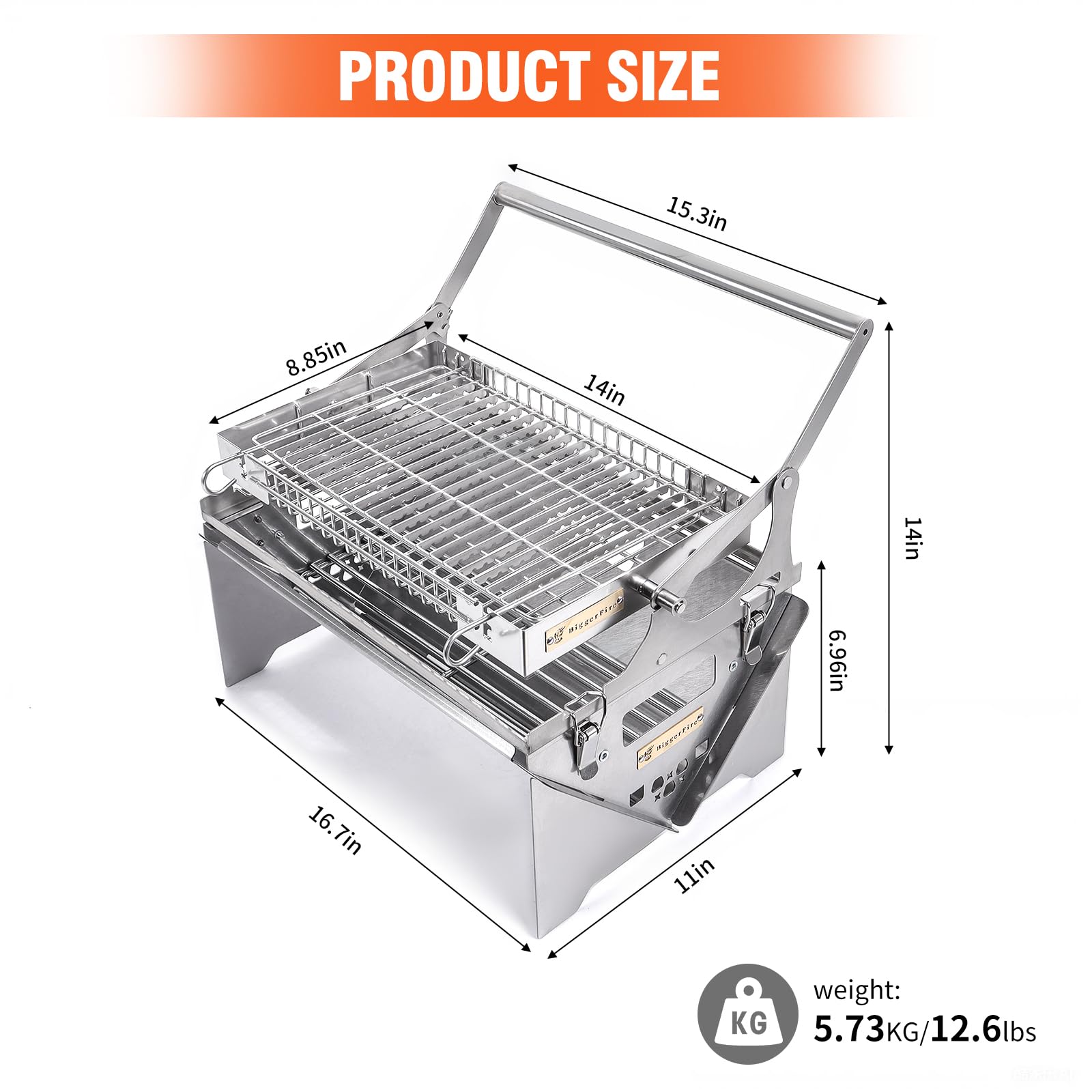 Barbecue à charbon portable avec gril rotatif 360°, gril à barbecue en acier inoxydable, barbecue portable pour camping et pique-nique en plein air, barbecue à charbon détachable portable