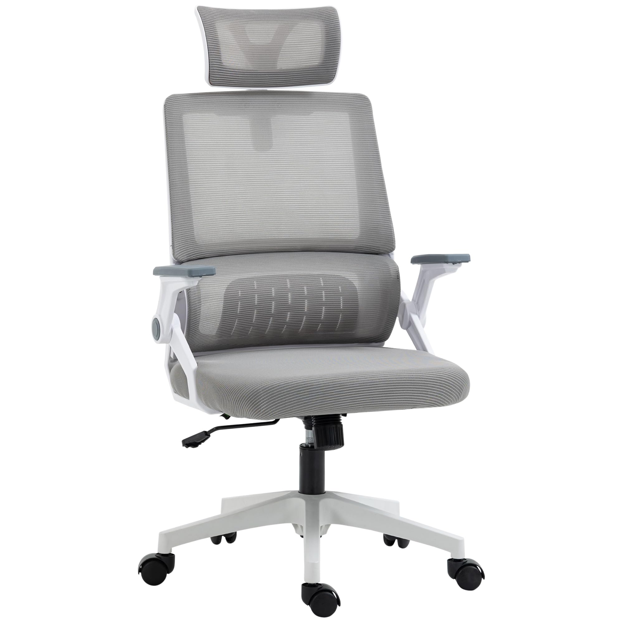 Vinsetto Chaise de Bureau Fauteuil de Bureau Ergonomique avec Support Lombaire et appuie-​tête réglable Tissu en Maille Respirante Gris