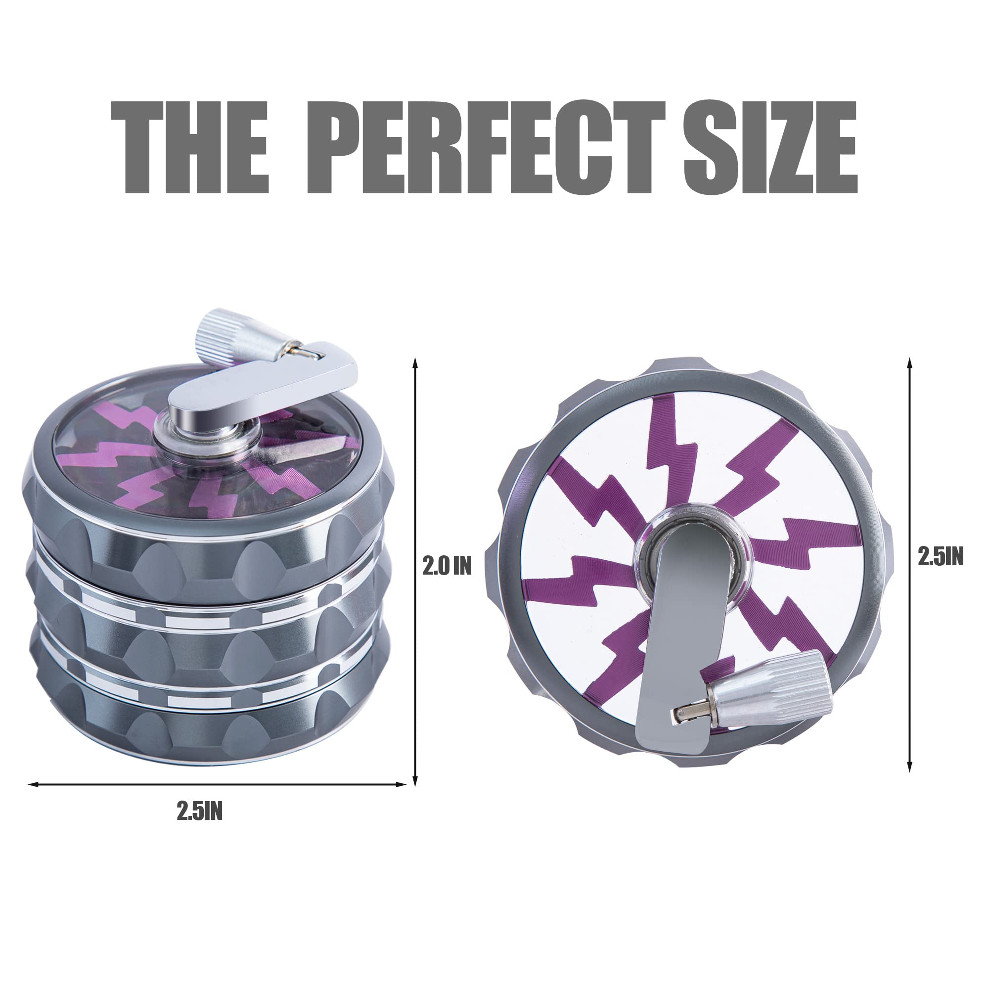 VRUPINZE 2.5 inch Hand Crank Aluminium Large Grinder with Clear Top, Gun-Black