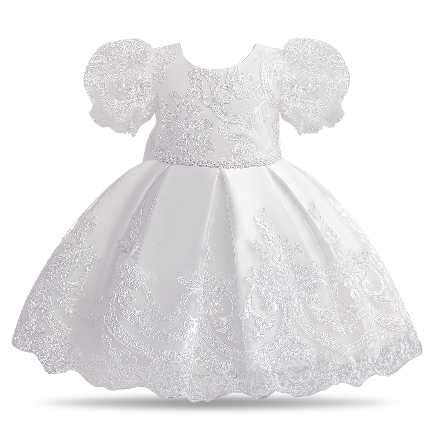 Vestido de fiesta con lazo NNJXD blanco para niñas de 4 a 5 años 7