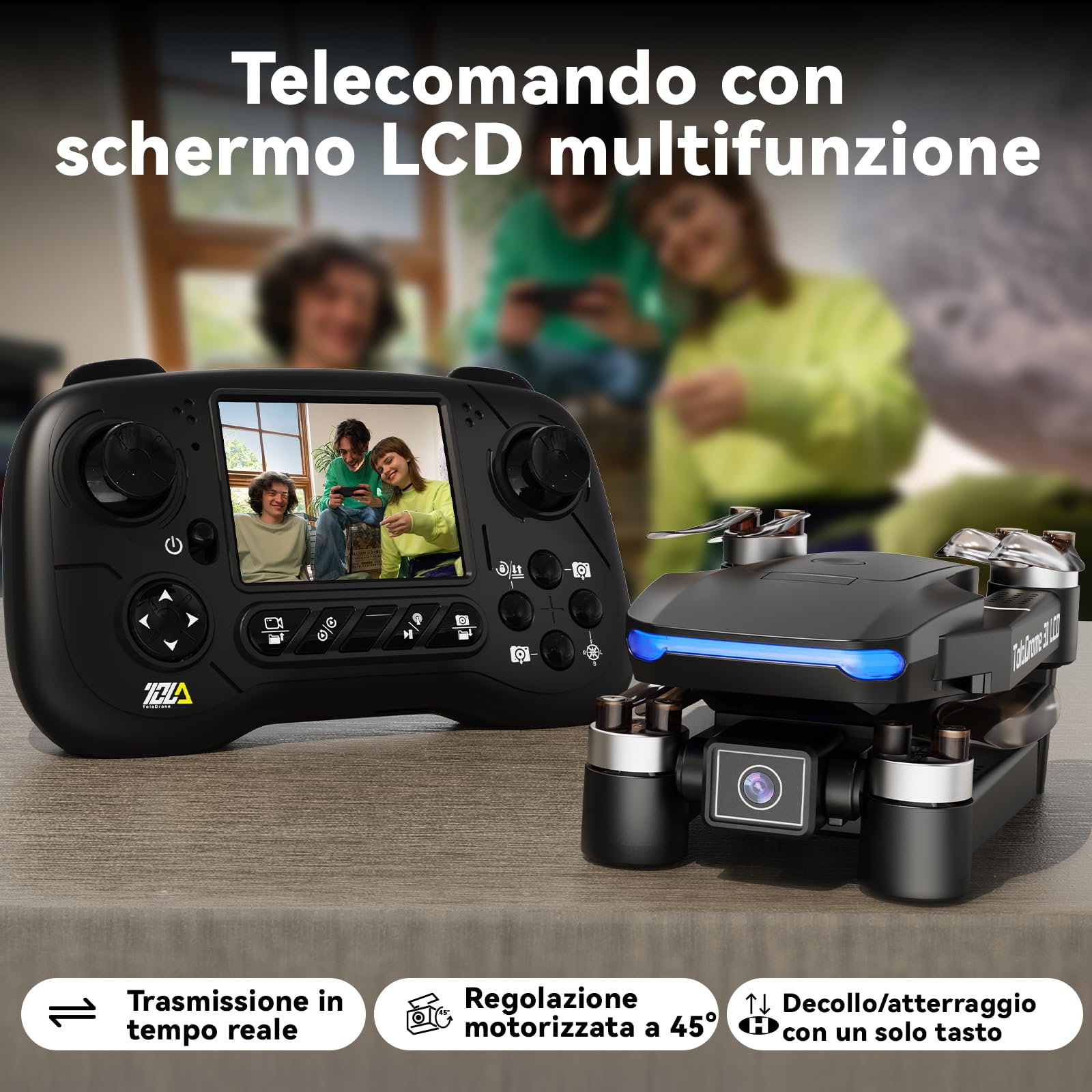 Toladrone Drone con Telecamera Schermo LCD Trasmissione Digitale Delle Immagini Telecomando Motore Brushless FPV Droni Professionali per Adulti Quadcopter RC TD31LCD