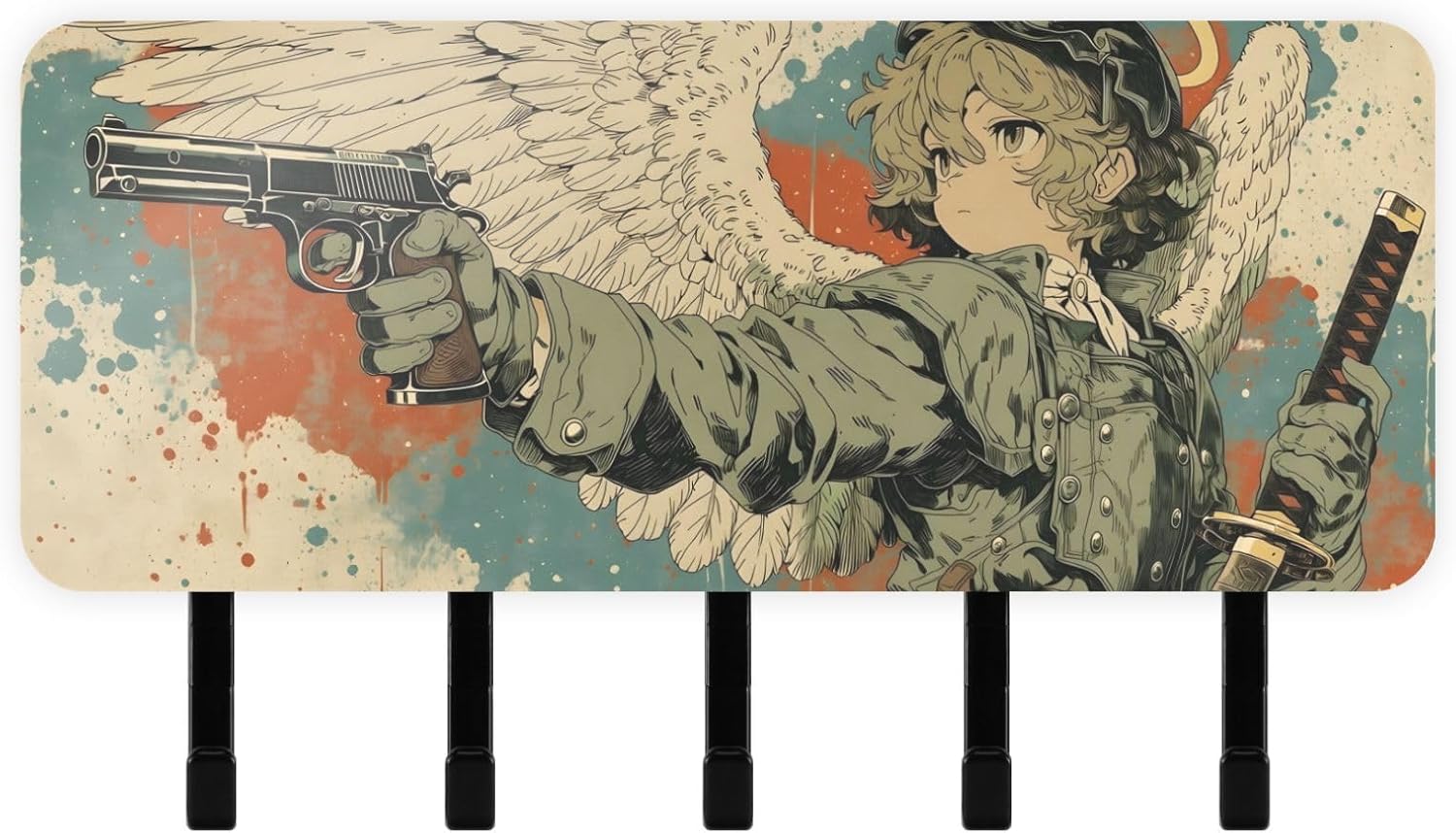 Mail Key Holder Wall Mount 5 Key Hooks 7×4 in-Angel Anime