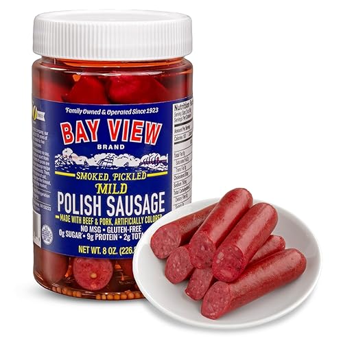 Bay View - Salchicha polaca ahumada en escabeche, sin MSG, sin gluten, sin soja, 0.00 oz de azúcar, 0.16 onzas de proteína, madera dura ahumada,